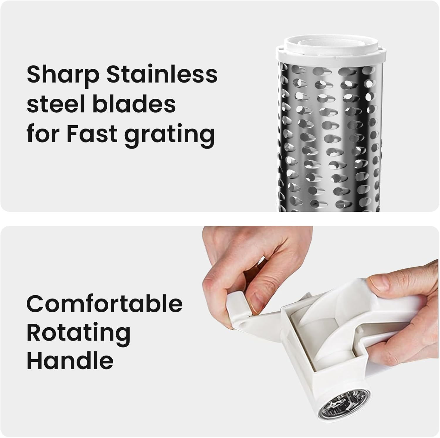 Rotary Cheese Grater with Handle for Vegetables, Chocolate, Hard Cheese & Nuts - White image number 4