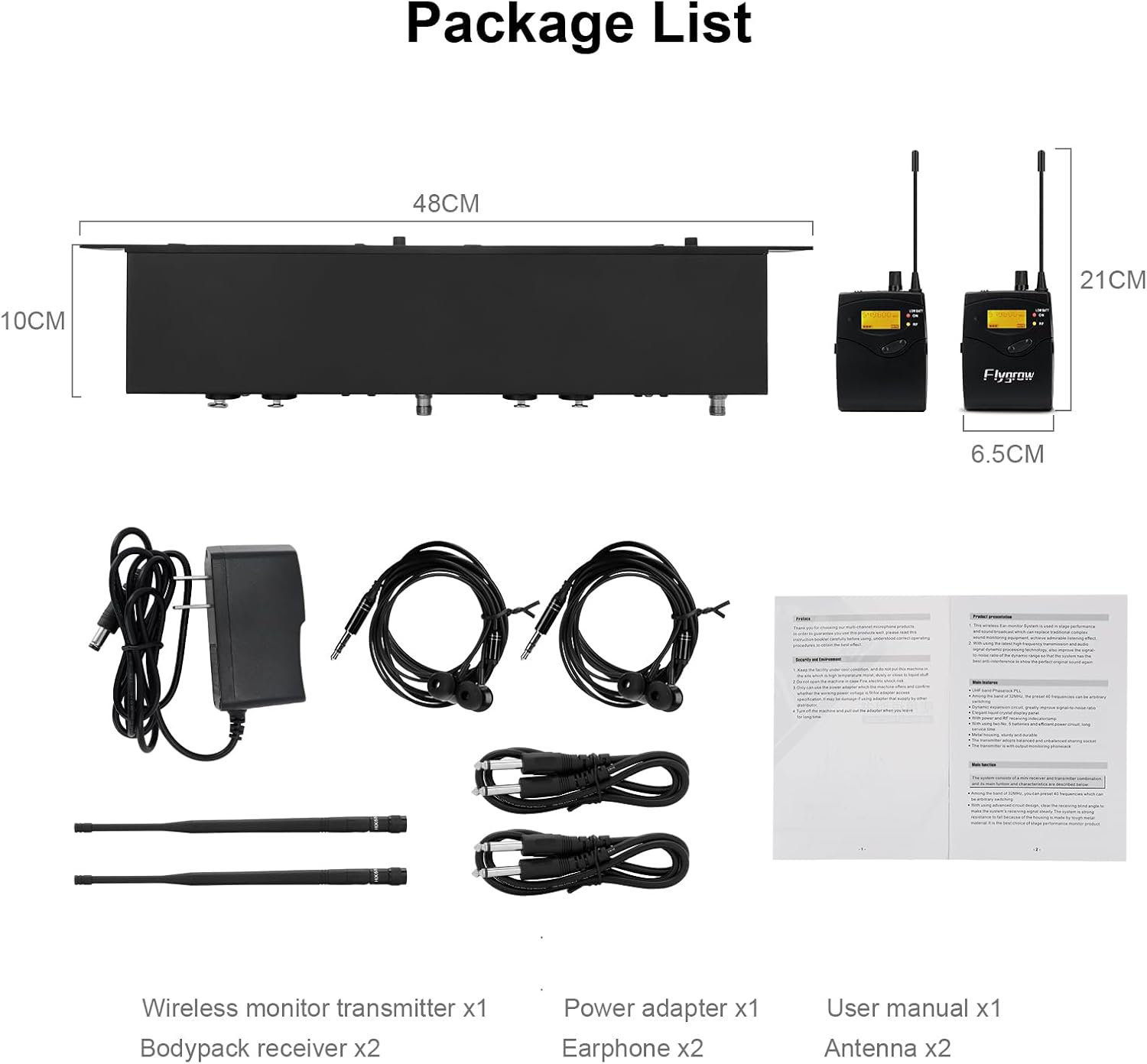 UHF Dual Wireless In-Ear Monitor System with Earphone, Metal Wireless IEM System, Sturdy Bodypack Receiver, 80 Adjustable Frequencies,164Ft Range, Ideal for Stage & Studio (2 Bodypack) image number 2