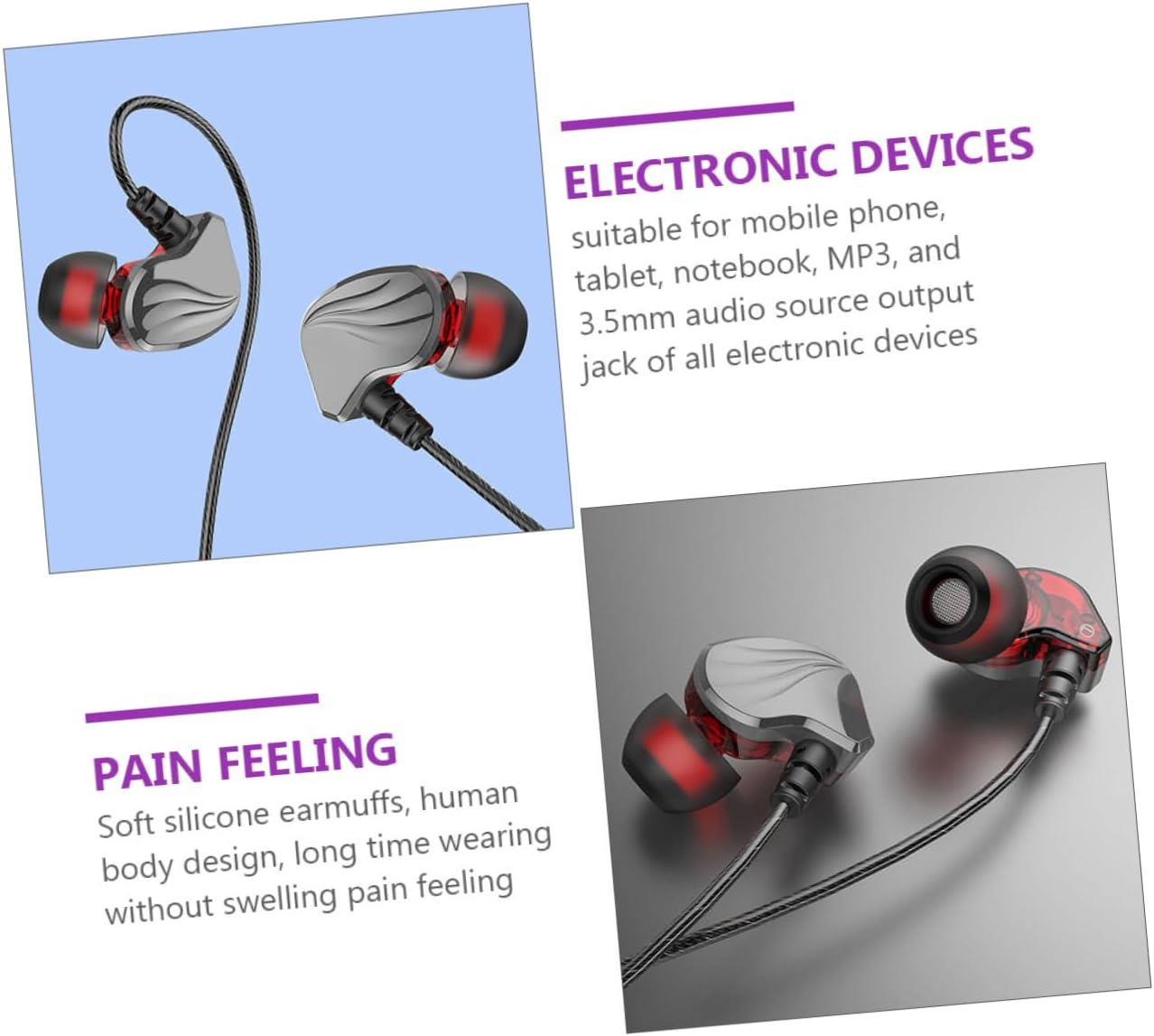 GAXIRE 3.5Mm Plug In-Ear Headphones Wired Earphone Heavy Bass Universal Earphones for Mobile Phone and Tablet Gunmetal Color for Audio image number 2