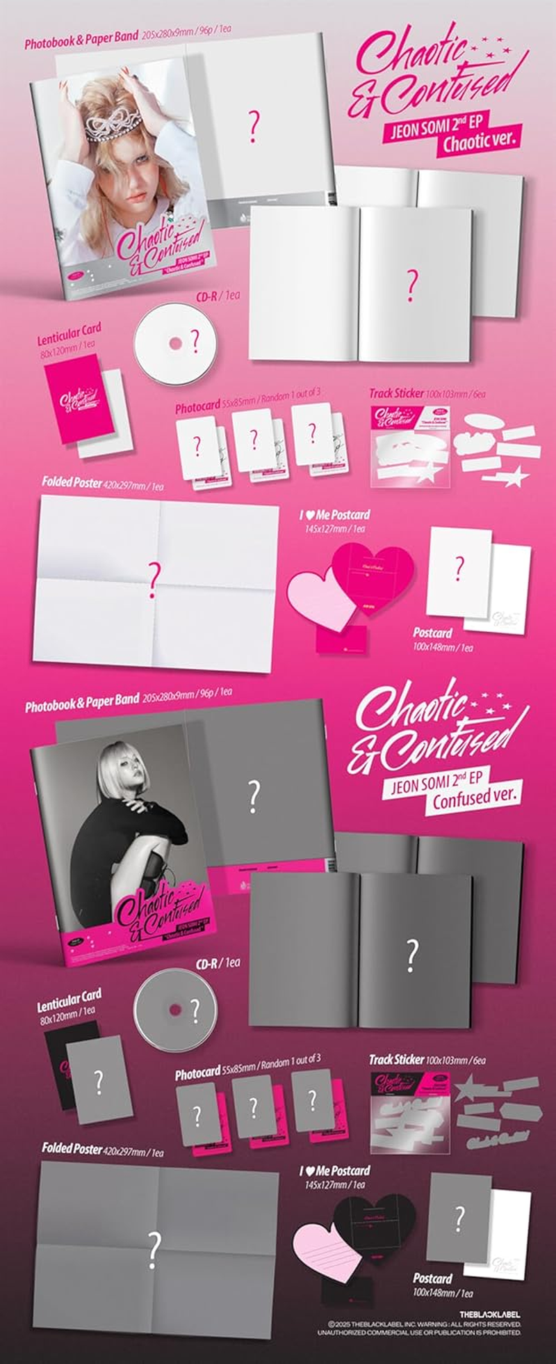 Jeon Somi Chaotic & Confused 2Nd EP Album Chaotic Version Cd+Photobook+Lenticular Card+Photocard+Sticker+Folded Poster on Pack+Message+Postcard+Tracking Sealed