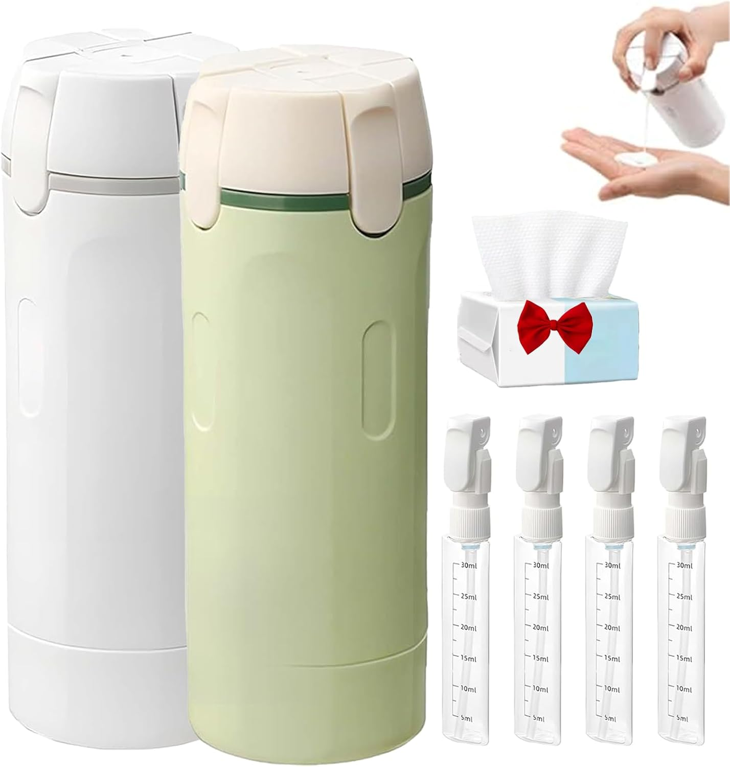 4 in 1 Travel Dispenser Bottle, 30ML with Suction Cup, Proof Refillable Toiletry Container with Scale and Label, Clean Compact Convenient, Shampoo Conditioner Storage for Flight Gym Weekends (MIX) image number 2