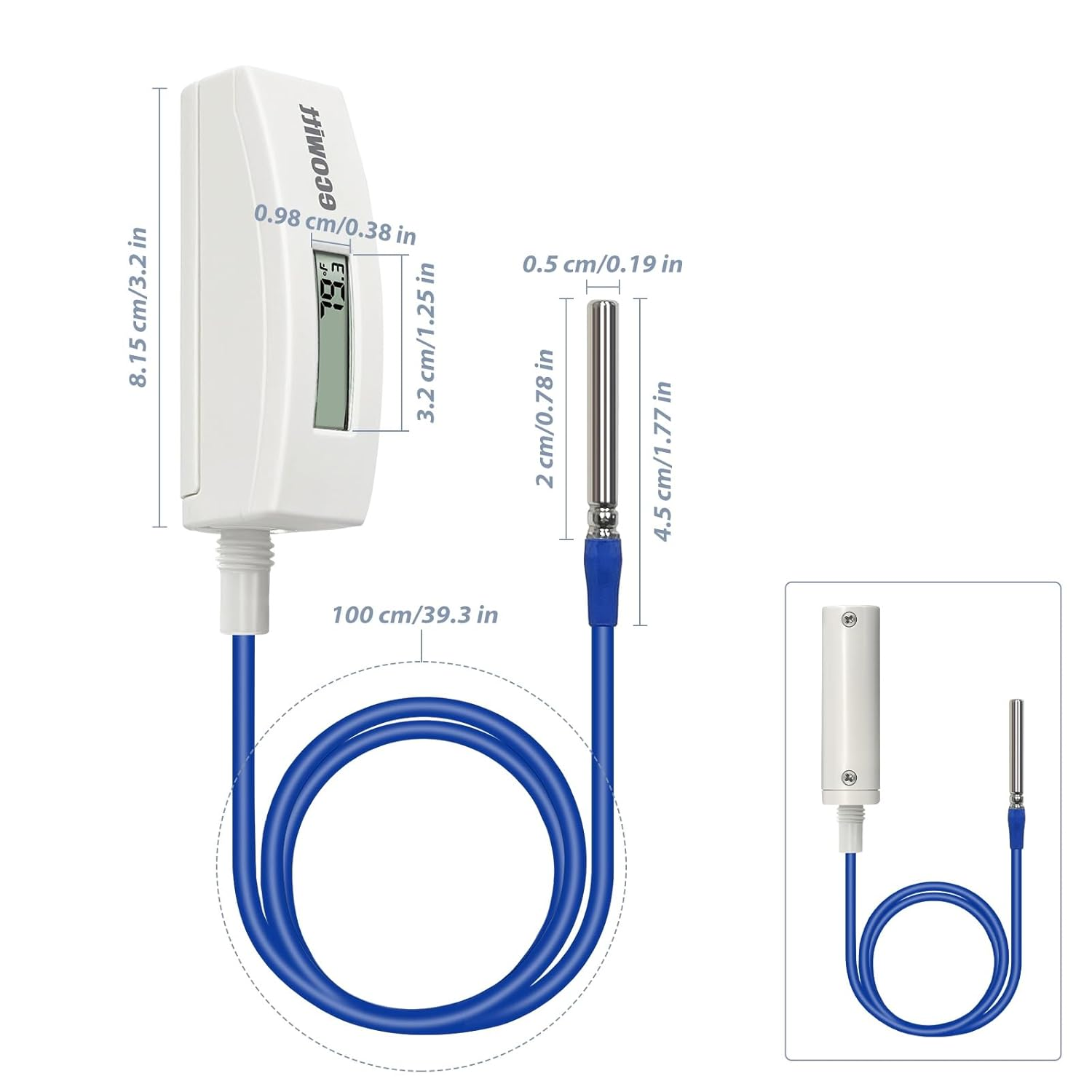 ECOWITT WN34D Thermometer with LCD Display, Suitable for Pool, Pond, Liquid, Air, Soil Temperature, with 3.28 Ft / 1M Silicone Wire Sensor Probe, Support Ecowitt Cloud System image number 5