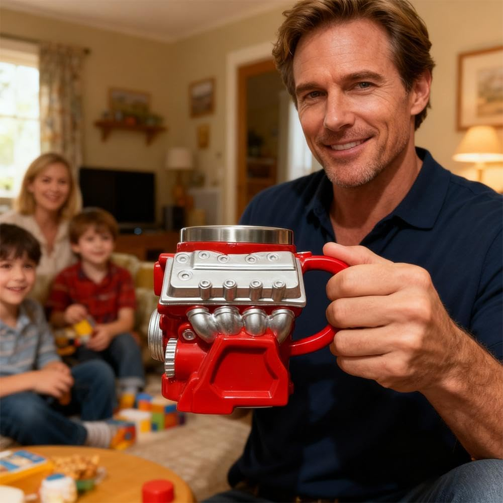 Retro Engine Coffee Mug, V8 Engines Stainless Steel Cup, 3D Mechanical Coffee Cup, Personalized Double Wall Insulation Car Mugs with Handle Perfect for Father'S Day, Christmas, Husband,Car Enthusiast image number 4