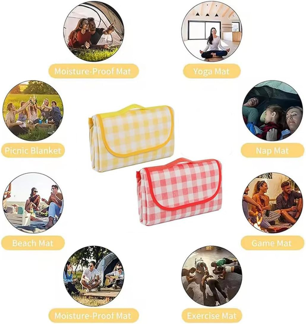 Picnic Blanket Waterproof Foldable in Large 80X60In and Extra Large 80X80In Cute Gingham Portable Compact Beach Blanket Oversized XL Outdoor Mat (Yellow, Extra Large) image number 4