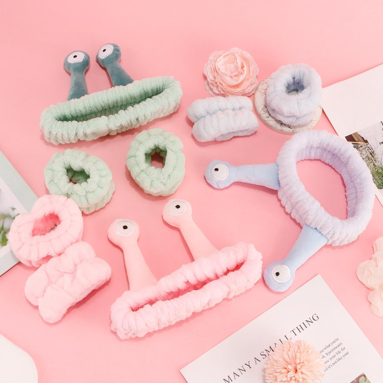 Supoo 9Pcs Spa Headband and Wristband Set Cute Spa Wristbands for Washing Face Makeup Headband image number 5