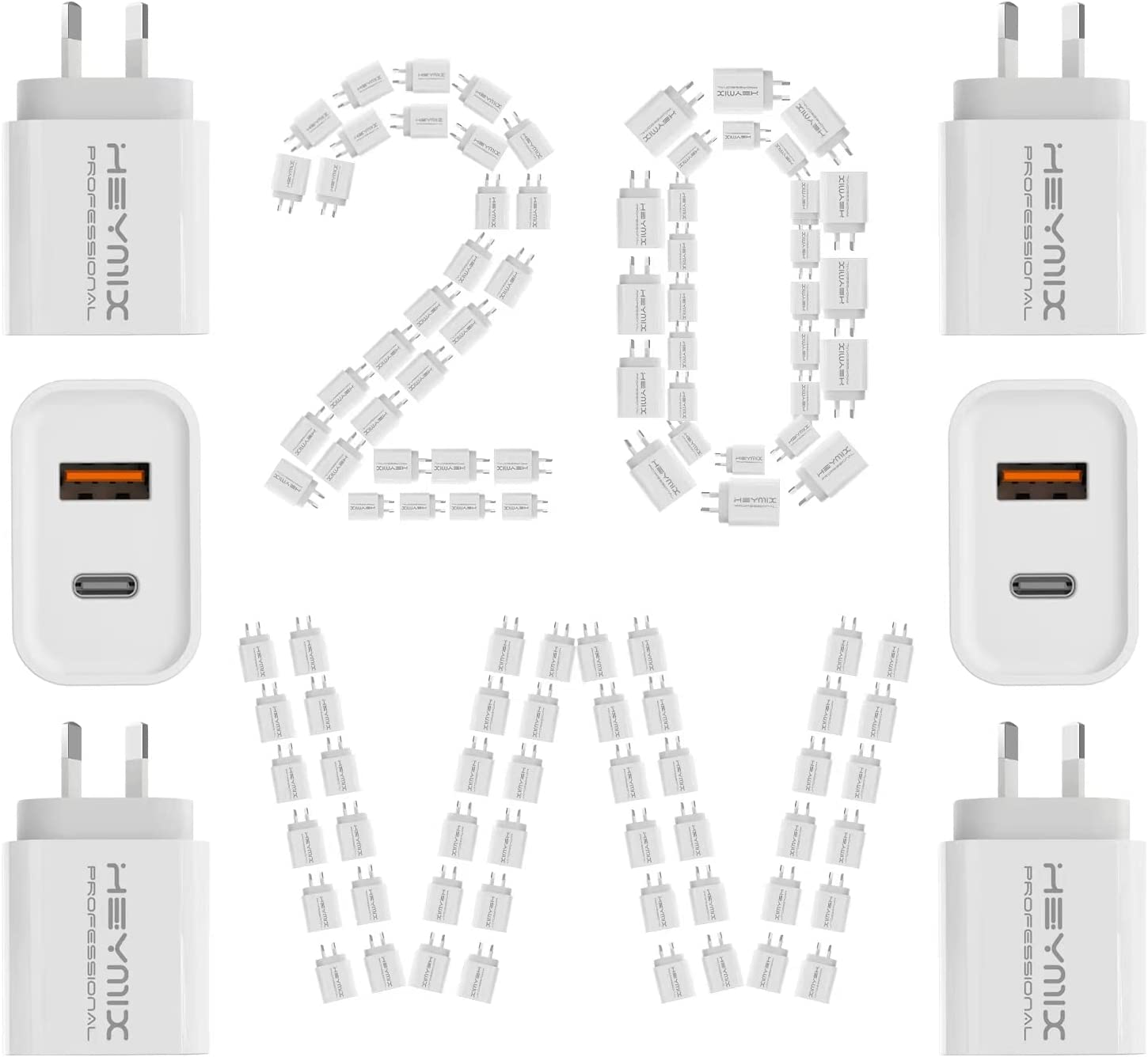 HEYMIX 20W USB C Fast Charger, 4-Pack PD USB-C Dual-Port Wall Plug with Fast Charging QC3.0, Compatible with Iphone 14/13/12, Pixel 7/6, Switch, S22/21 image number 1