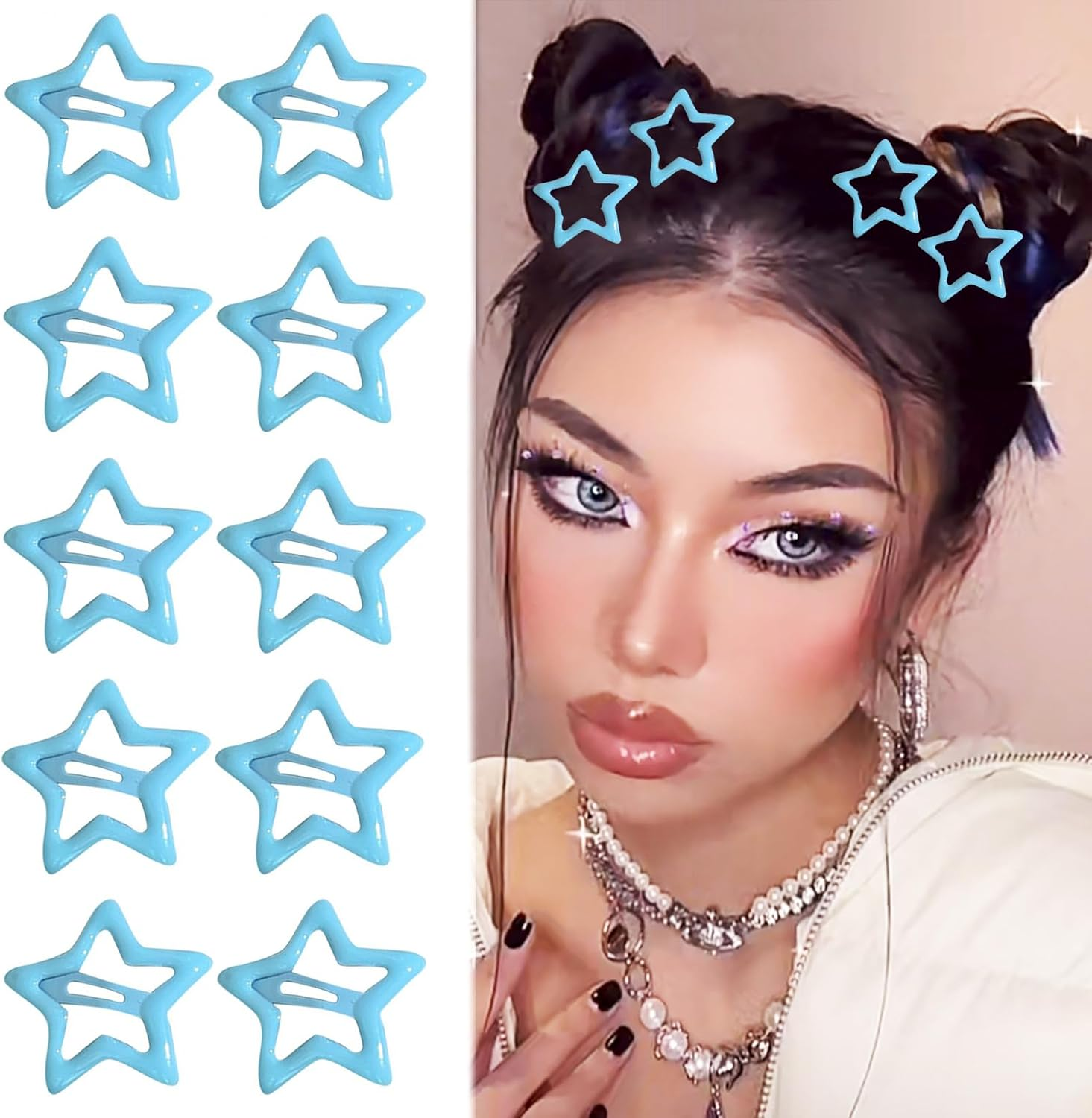 Star Snap Hair Clips for Women Girls 10PCS Pink Metal Star Hair Barrettes Y2K 2000S Non Slip Metal Stars Cute Hair Accessories for Women Girls Toddle