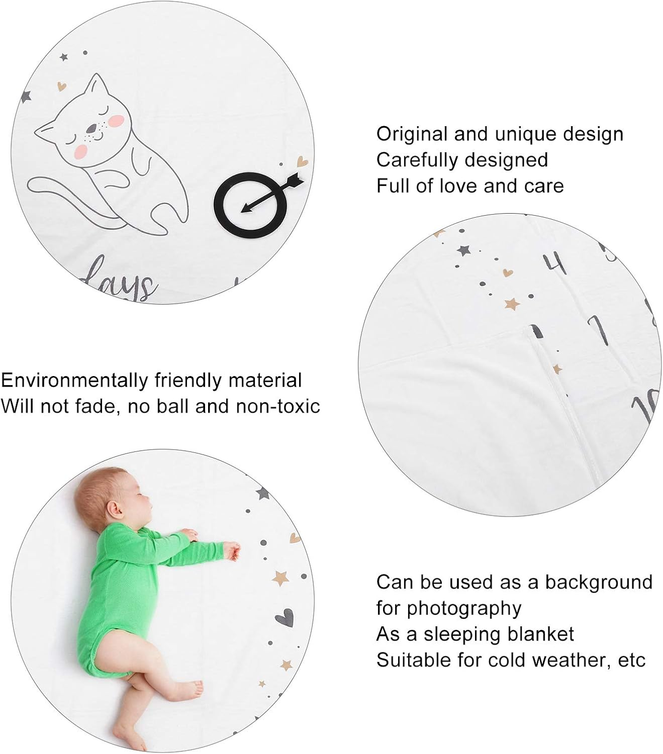 Baby'S Growth Table Coverage - Monthly Carefully Designed Baby Coverage - Multifunctional Shower for Photography, Crawl, Sweet Picnic in the Skin of (Cat Numbers) image number 3