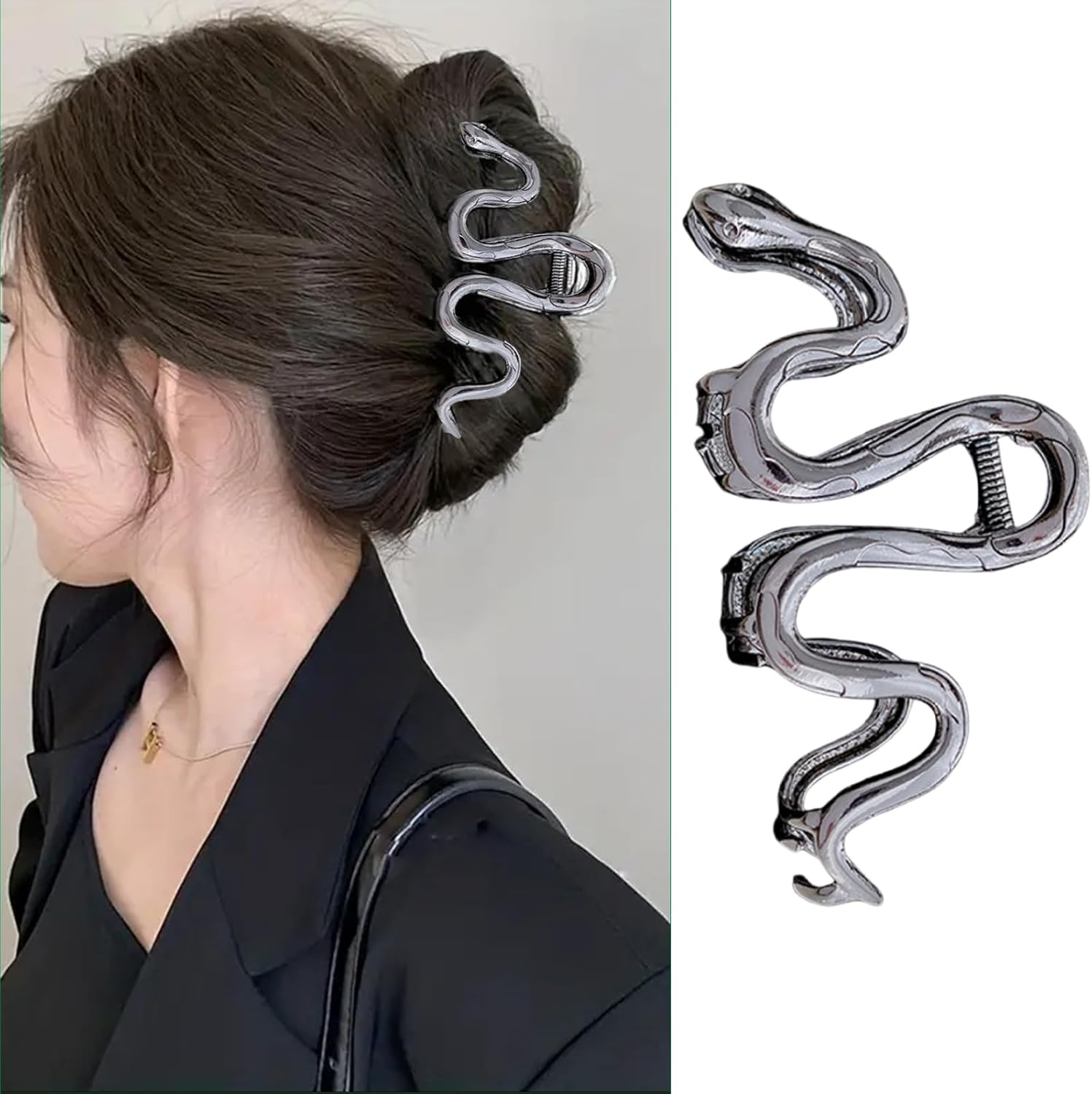 Large Snake Metal Hair Claw Clips for Thick Hair Black Shark Hair Claw Barrette Strong Hold Big Non-Slip Hair Clamps Hair Clips Fashion Styling Accessories for Women Girls