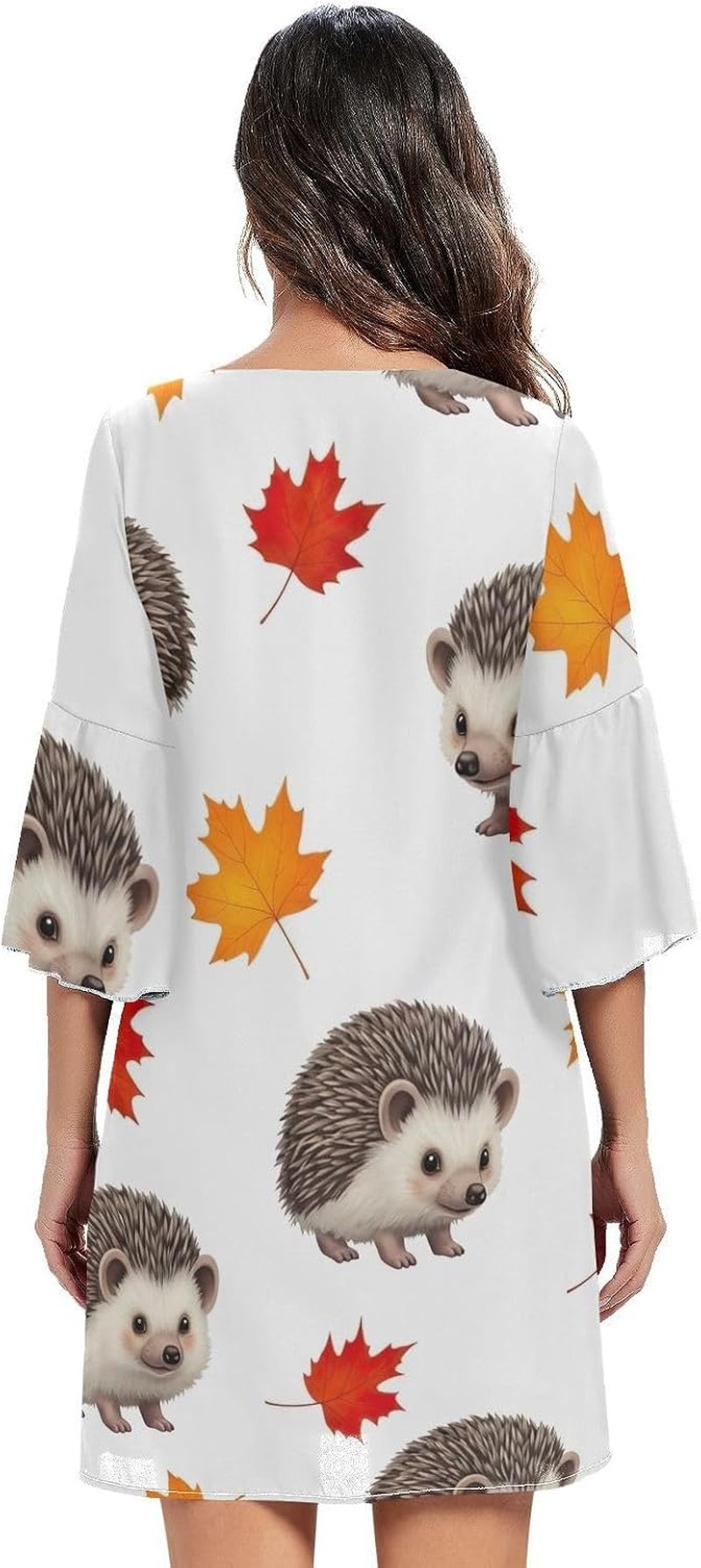 Hedgehog Fall Leaves Chiffon Dress Printed Line Maternity Dress image number 5