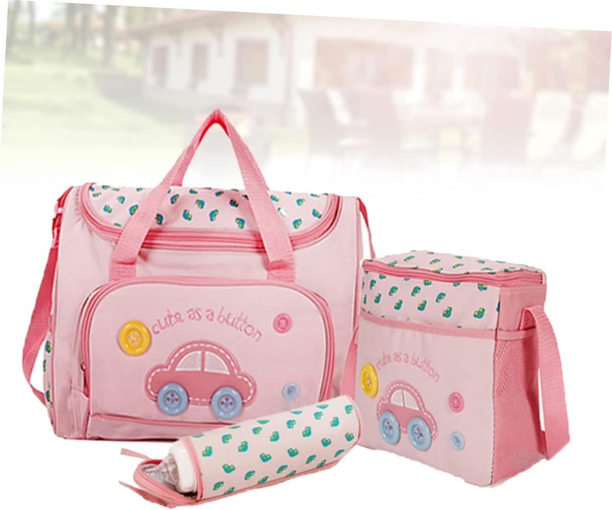 SECFOU Multi-Function Diaper Bag Set Large Capacity Tote Changing Pad Travel Handbag for Mums Includes Bag and Bottle Holder Stylish Car Pattern image number 1