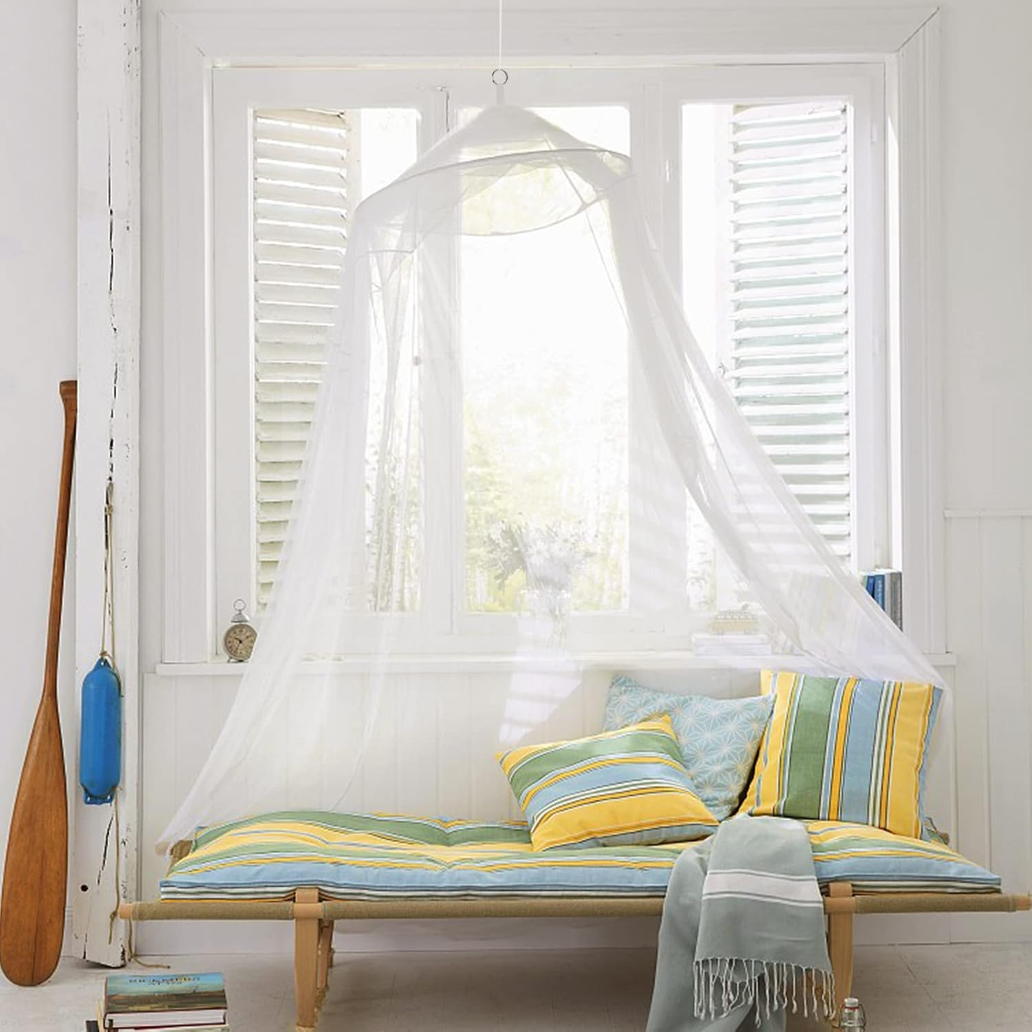 GWHOLE Universal Mosquito Net for Bed Canopy Netting for Single to King Size Beds, White image number 4