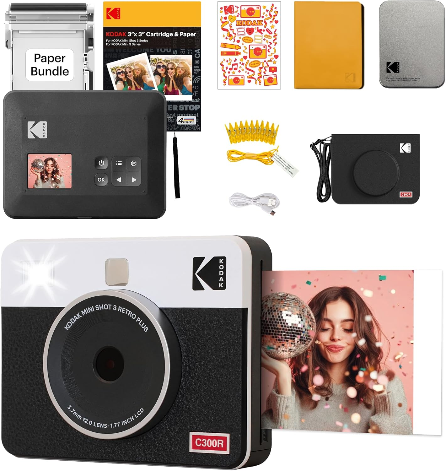 Kodak Mini Shot 3 Retro Instant Camera with Cartridge Bundle, White