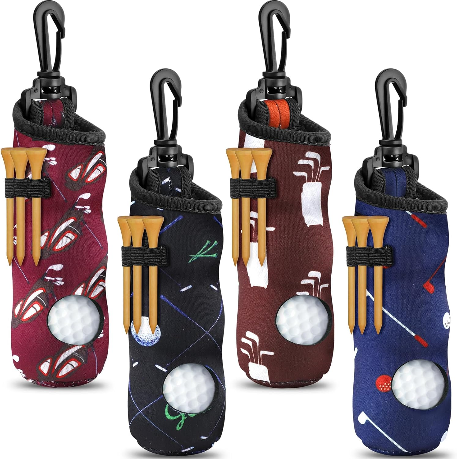 4 Pieces Golf Tee Holder Golf Ball Carry Bag Pouch Golf Ball Holder Keychain Belt Clip Golf Gifts Accessories