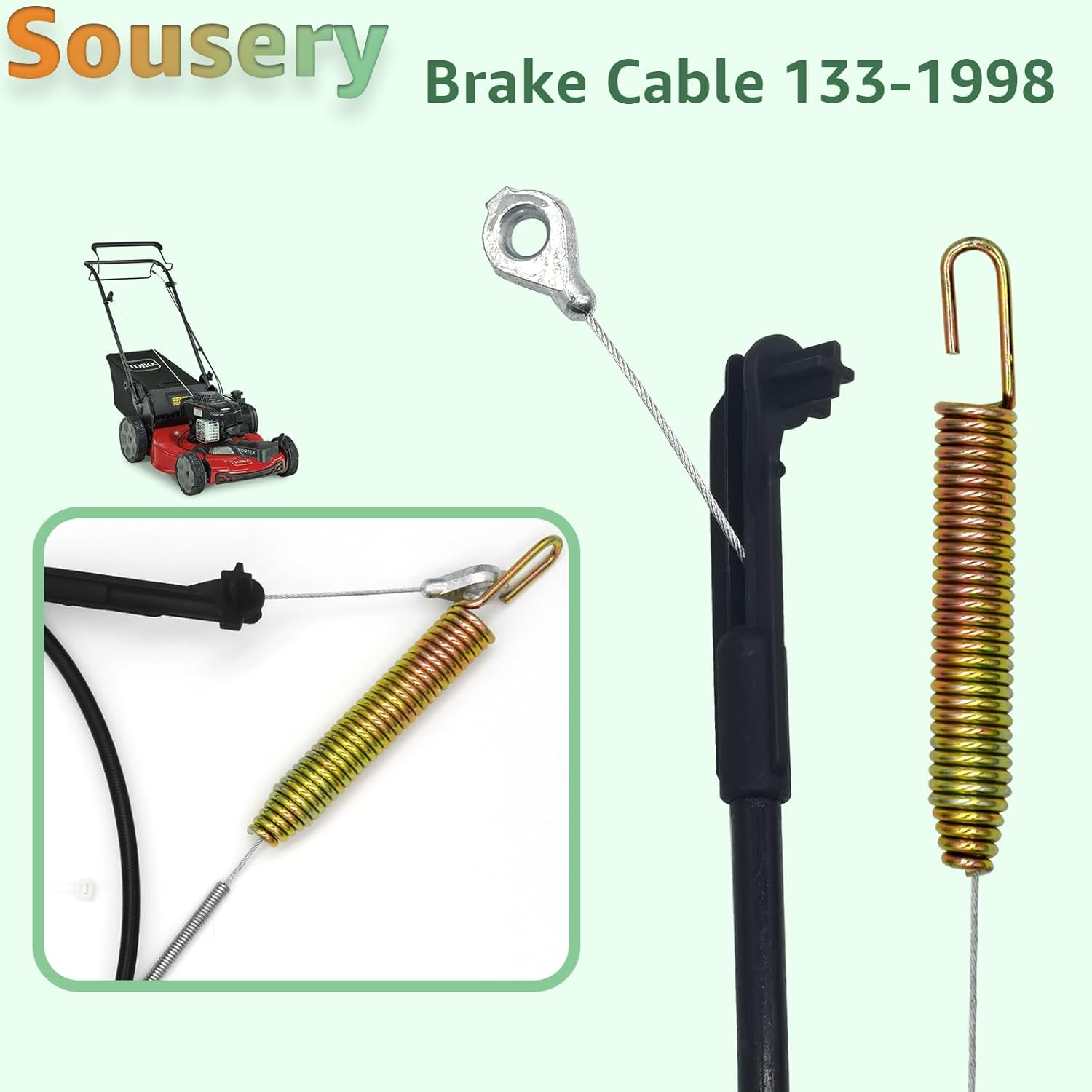 Sousery Brake Cable 133-1998 Compatible with Toro Timemaster Lawnmower Blade Brake Cable,Replaces 133-1998 20976 20978 21200 21810 21811 21199 21199HD image number 2