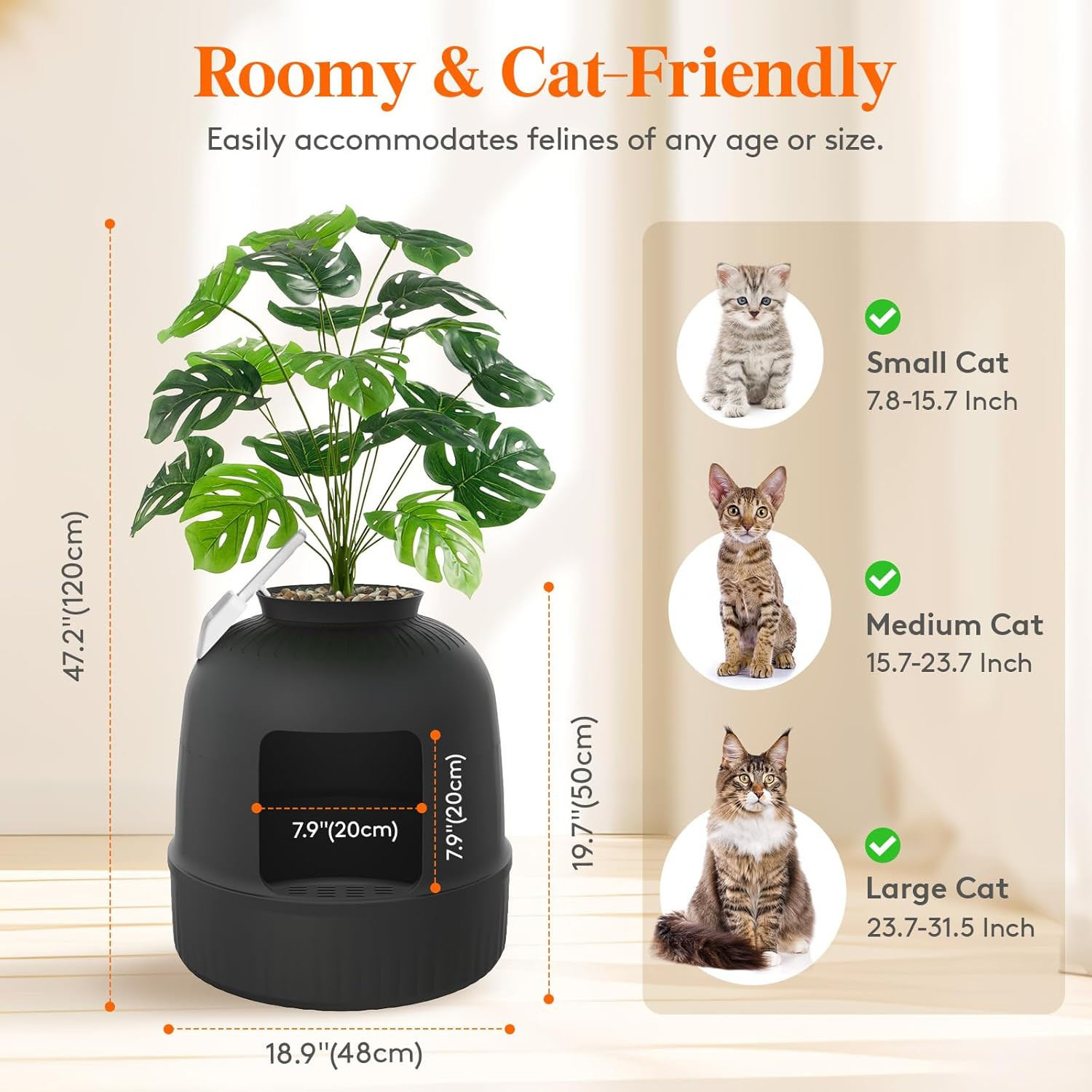 Lifewit Litter Box Cat with Faux Plant & Scoop, Hidden Enclosure Litter Tray with Odor Control & Carbon Filter in Living Room, Bedroom, Corner, Black - Black image number 2