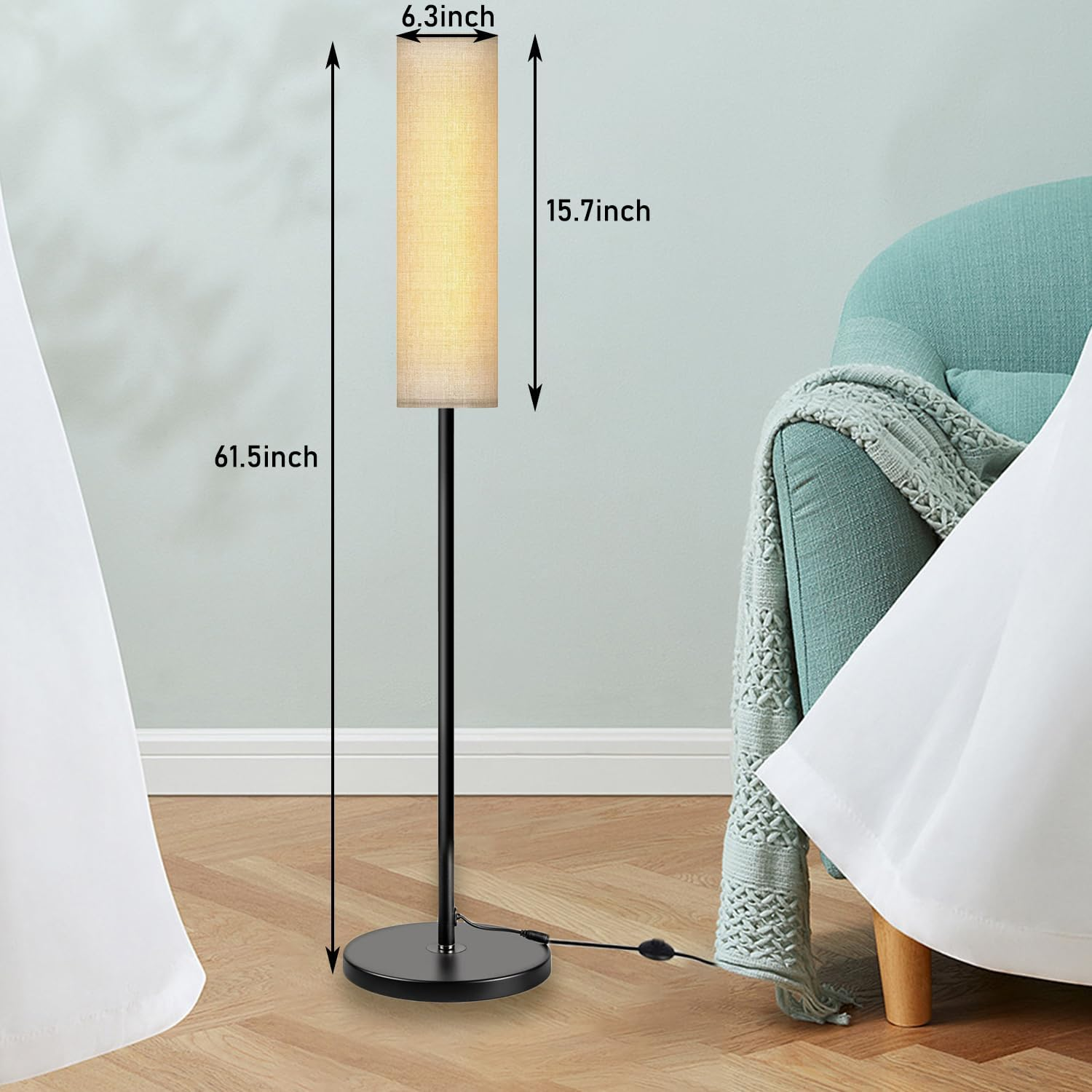 Floor Lamp for Living Room,Modern LED Floor Lamp with Foot Switch & Remote Control and Stepless Dimmable Colors Temperature & Brightness,9W Bulb Included for Living Room,Bedroom, Office image number 5