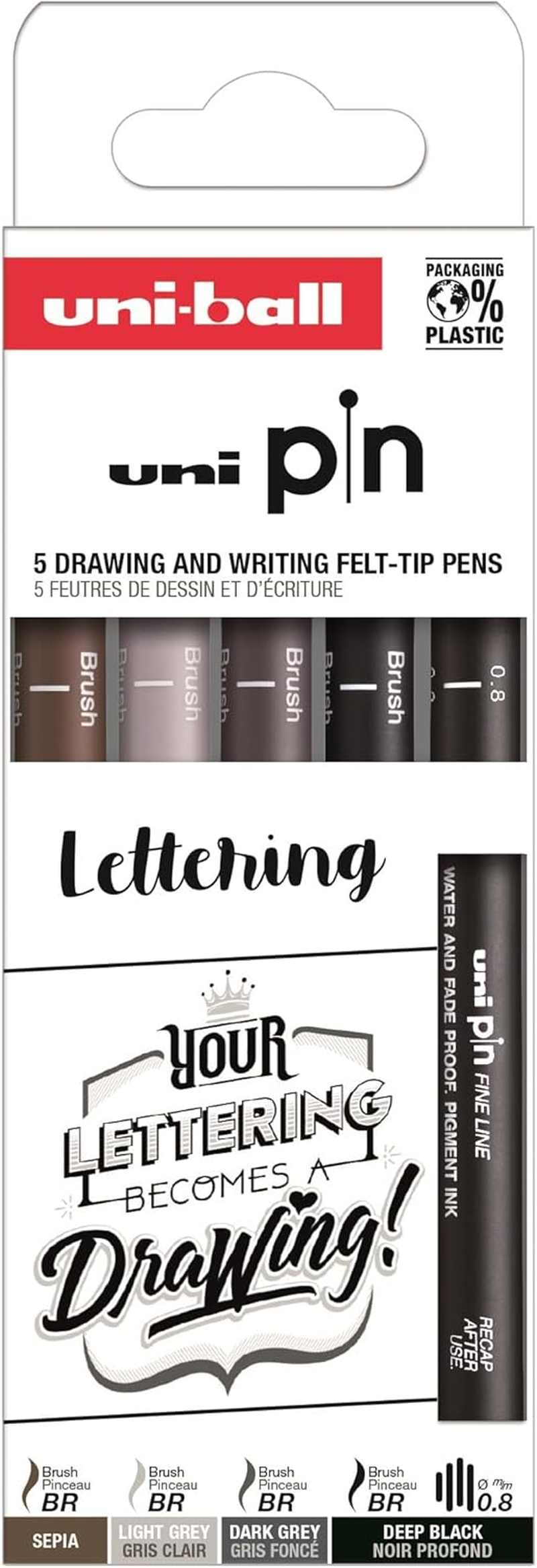 Uni-Ball Set of 5 Calibrated Markers 0.8Mm Tip Black, Grey and Sepia Set image number 2