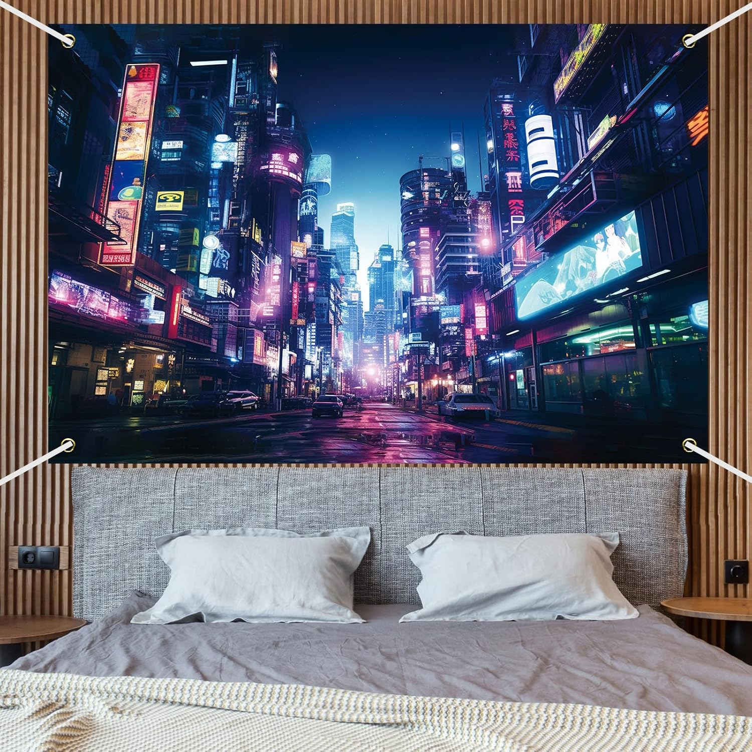 Punk Cityscape Photography Background Neon Building City Night Scene Retro Game Scene Backdrop Banner for Gamer Adults Boys Party Decorations Photo Booth Studio Props Supplies 70.8X47.2In-Beckten image number 2