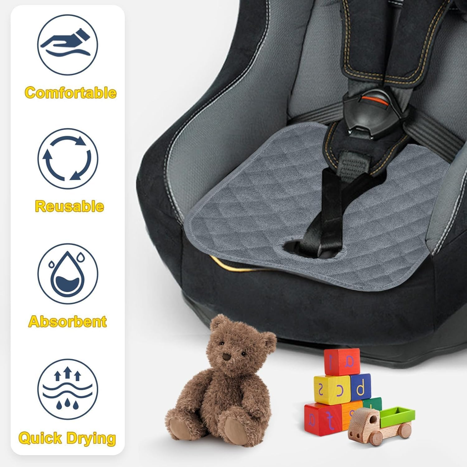 Baby Car Seat Protector for Potty Training,2 Pcs Dry Waterproof Baby Car Seat Liner Toilet Training, Reusable Piddle Pads Cover, Leakage Protection Vehicle Seat Liner for Chair (Black & Grey) image number 1