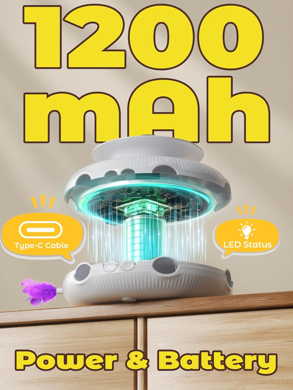 Interactive Cat Toys - 3In1 Automatic Cats Toy Indoor, Hide and Seek Kitten Toy with Track Balls, Fluttering Butterfly, Moving Ambush Feather & LED Lights,Rechargeable Hunting Exercise Kicker image number 4