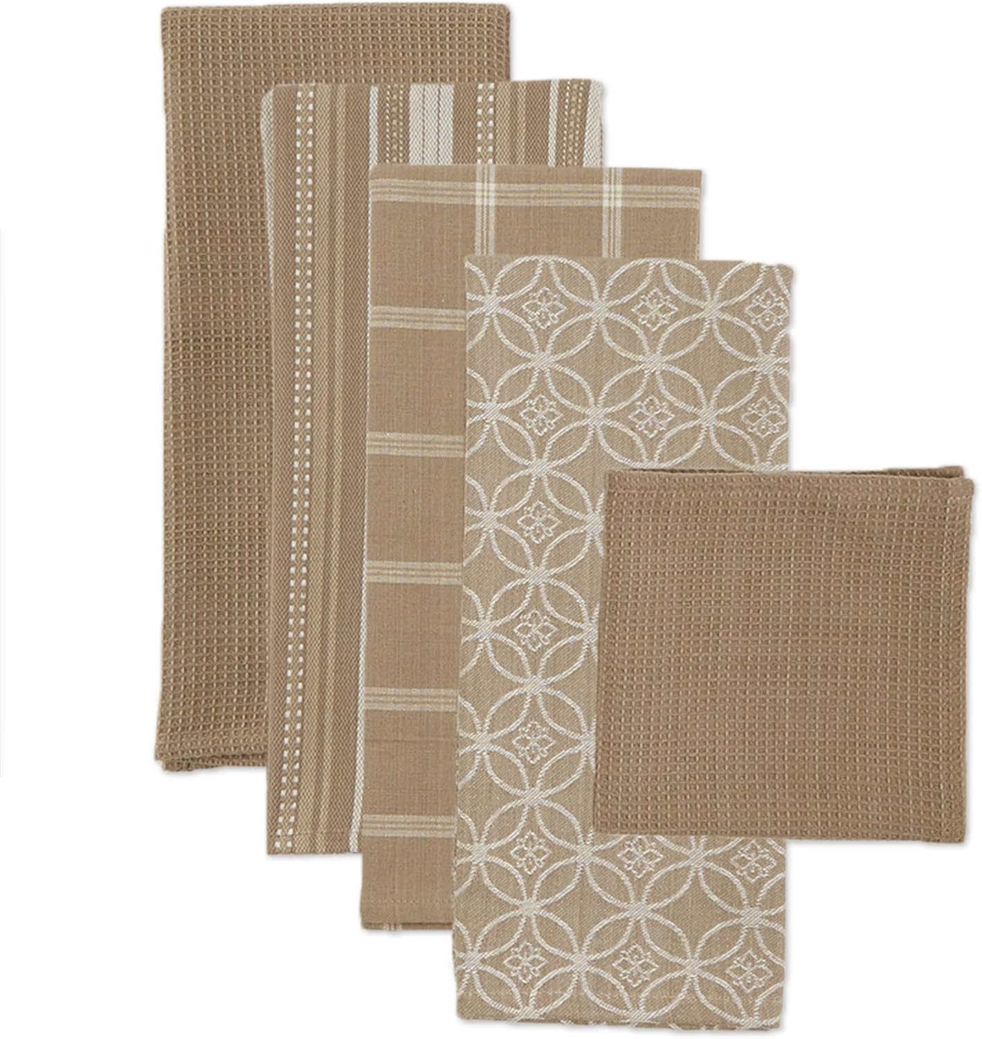 DII Assorted Woven Kitchen Set, Dishtowel, 18X28, Dishcloth, 13X13, Stone, 5 Piece - Dark Green image number 3
