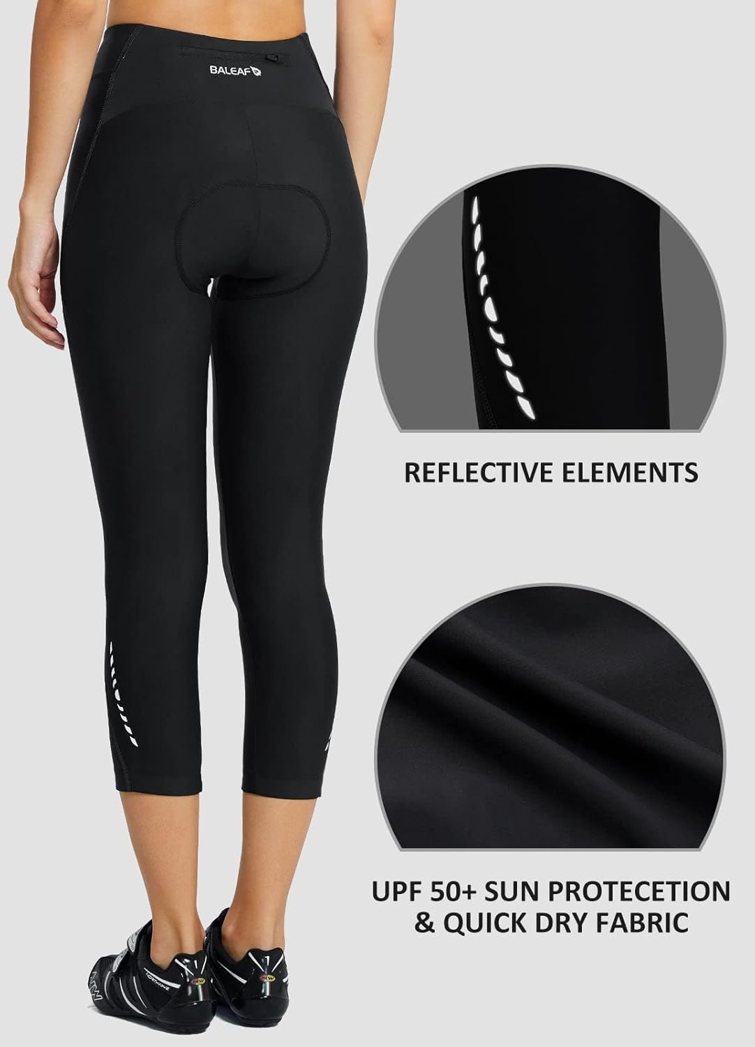 Baleaf Women'S Padded Bike Shorts Cycling Pants Bicycle Capris Biking Spin Legging 3/4 UPF 50+