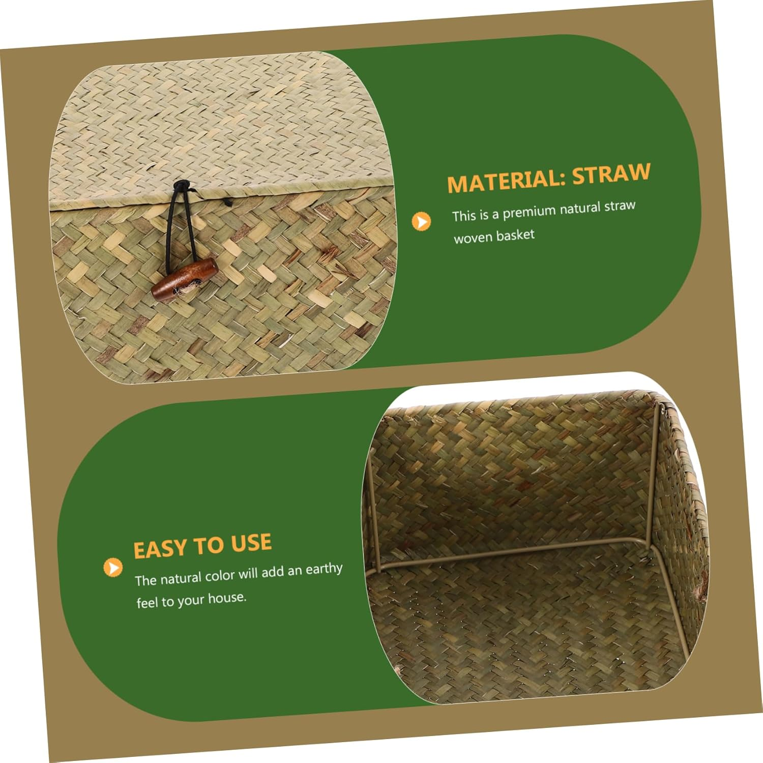 IMIKEYA Natural Color Woven Storage Box with Lid Rattan Basket for Organizing Clothes and Sundries Decor for Bedroom and Home