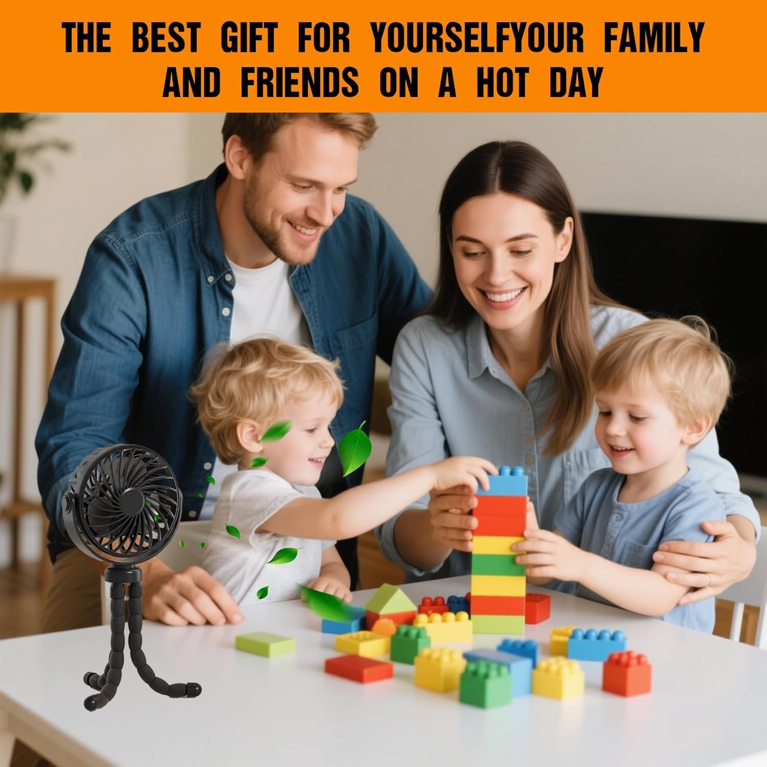 Mini Portable Stroller Fan, Hand Held Fan, 3 Gears, USB Rechargeable, 360&deg; Rotation, Flexible 3-Legged Small Fan, Suitable for Car Seat, Baby Bed, Treadmill and Travel (Black) - Blue image number 5