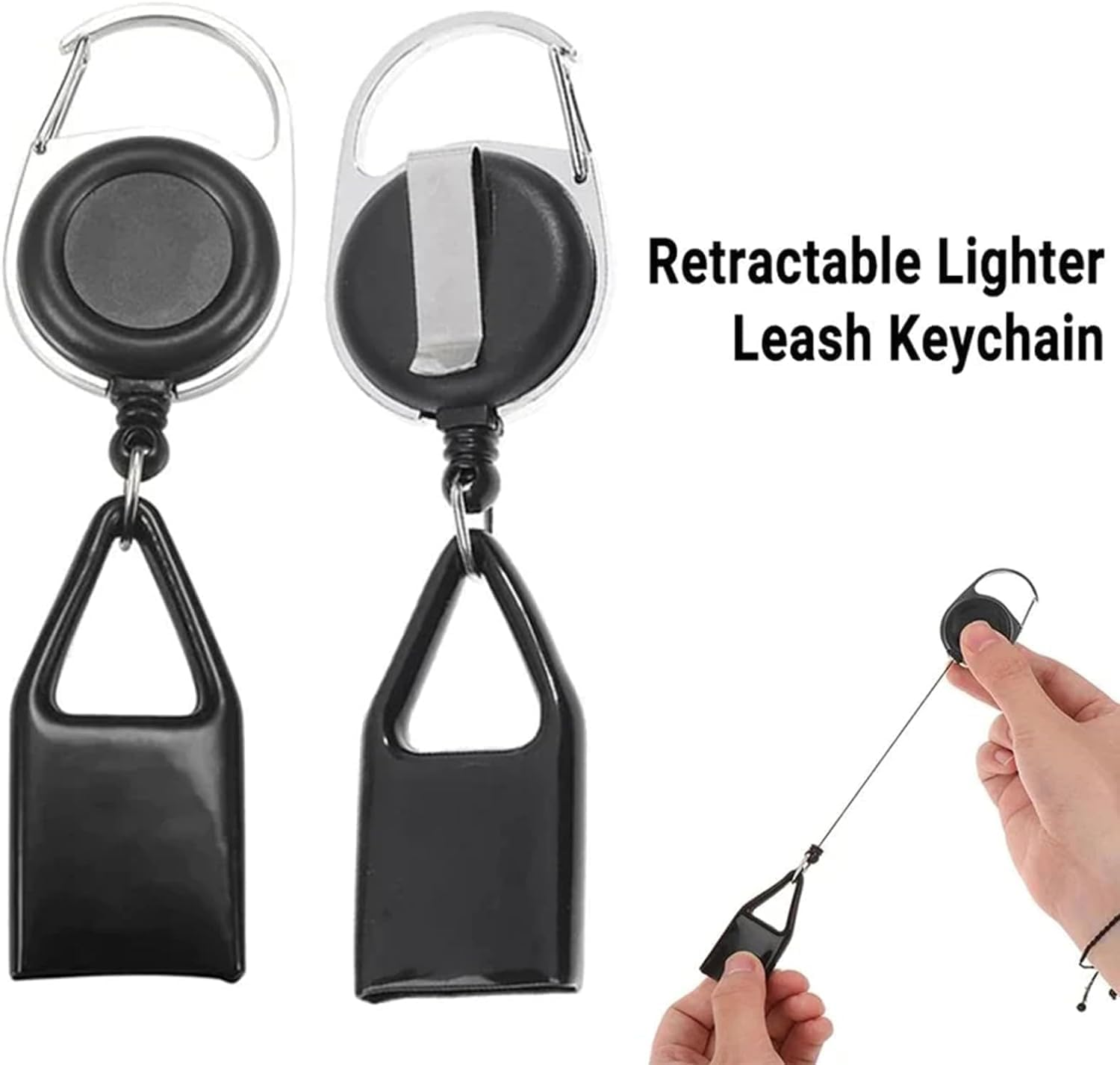 2Pcs Pants Lighter Clip, Black Retractable Lighter Belt, anti Lost Retractable Cover, Keychain Belt, Leash for Fishing Hiking, Protective Cover for Camping, Leash image number 5