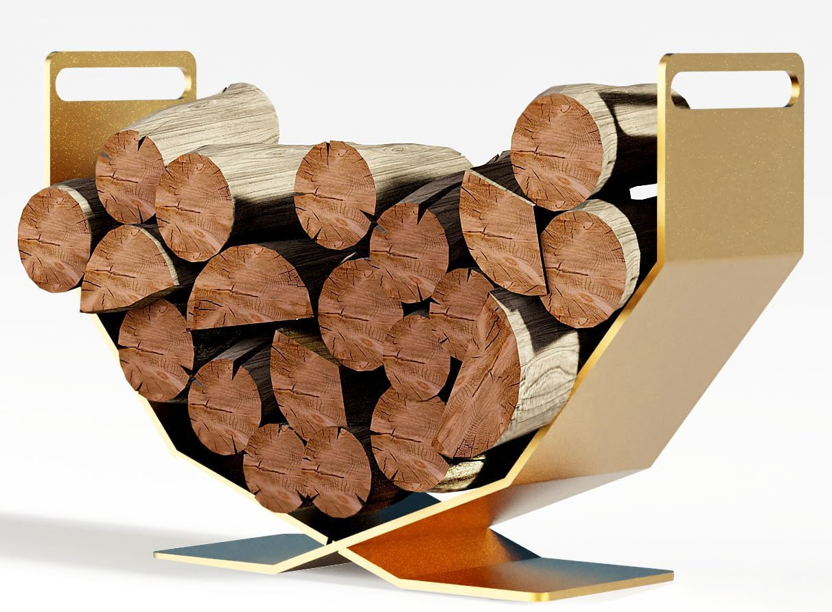 BRENNHOLZ Firewood Rack,17.72 Inches Decorative Heavy Duty Firewood Storage Rack Wood Holder for Outdoor Indoor (Gold) image number 4