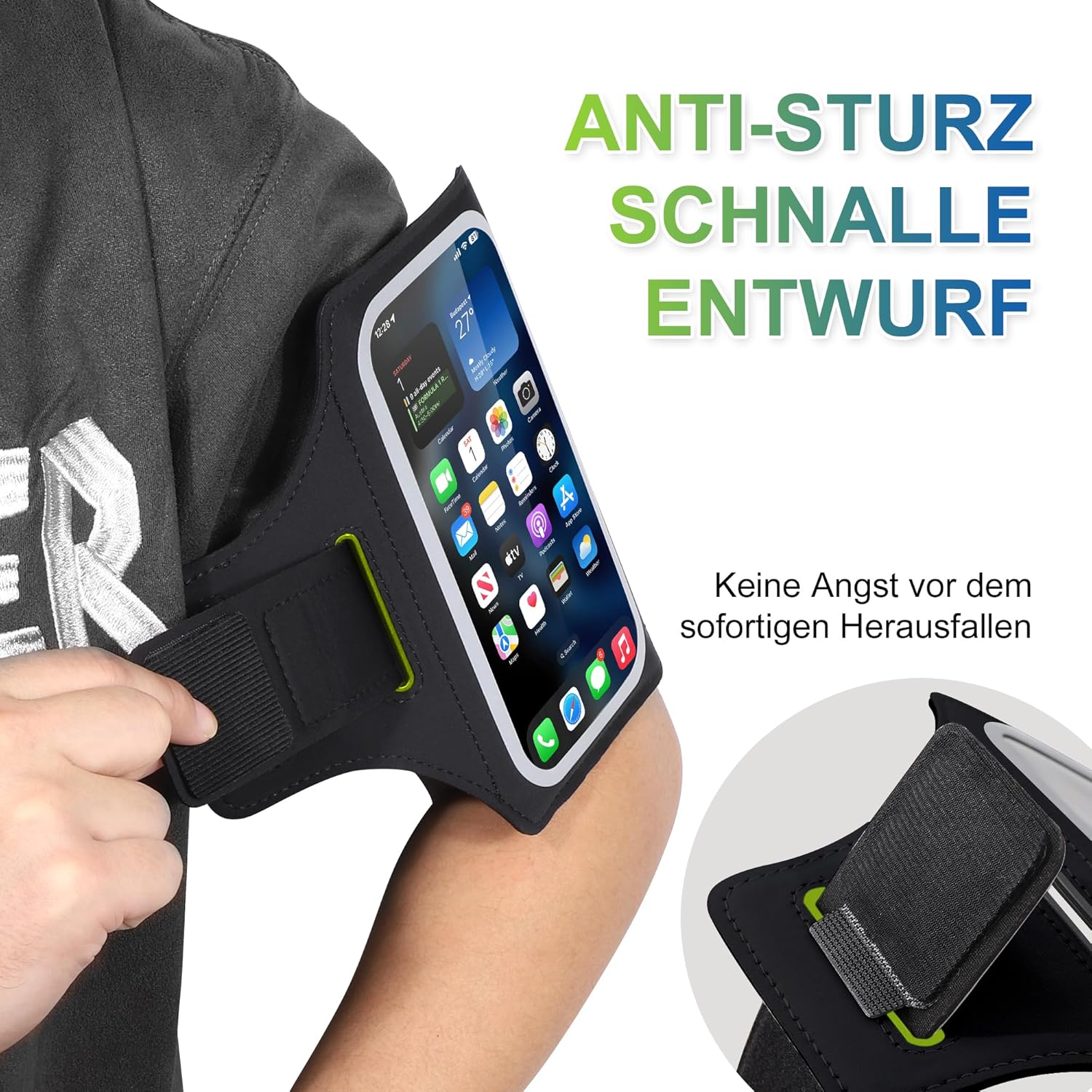 EOTW Universal Sports Armband Mobile Phone Holder Arm with Airpods Case for MP3 Player/Iphone 16/15/14/13 Pro Max Galaxy S24+/S23+/S22/S21 (6.0 Inches ~ 6.7 Inches)