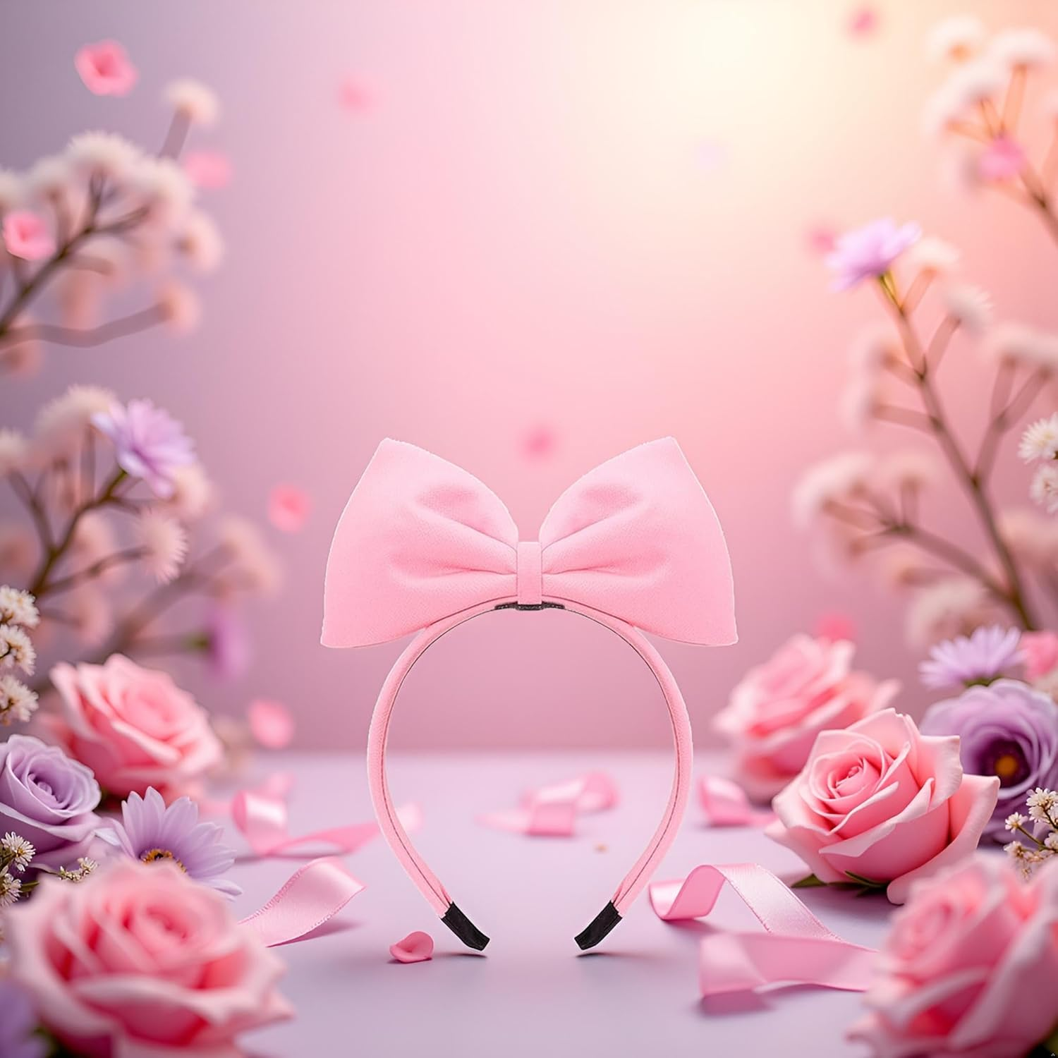 1Pc Sweet Pink Halloween Bow Headband Bowknot Hair Hoops Bands Headpiece Hairband for Women and Grils,Women Christmas Birthday Party Decorations Accessories Easy to Wear,Headbands Hair Accessories image number 6