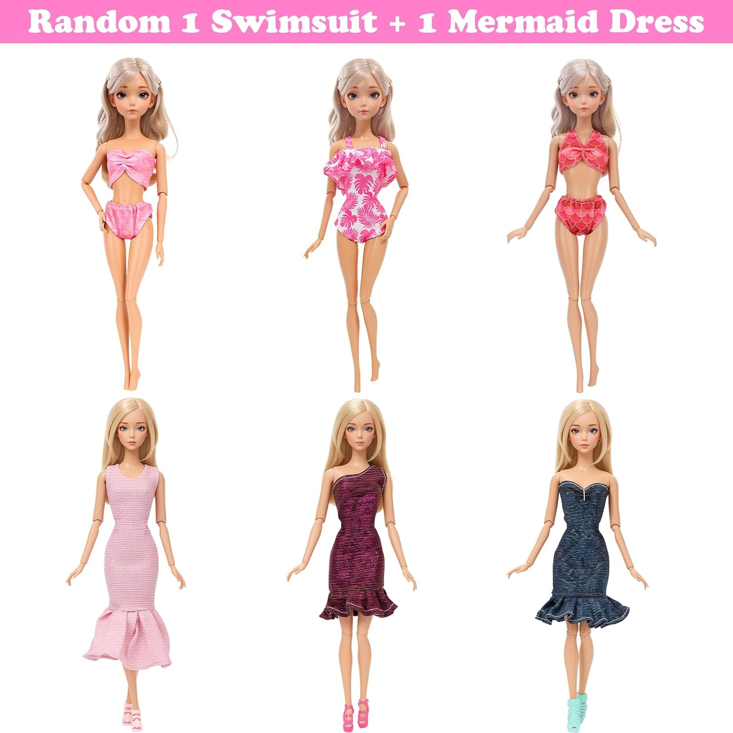 BARWA 26 PCS Doll Clothing and Accessories Including 12 Fashion Dresses + Swimsuit + Coat + Top + Pants with 10 Shoes Bag Accessories for 11.5 Inch Girl Doll image number 3