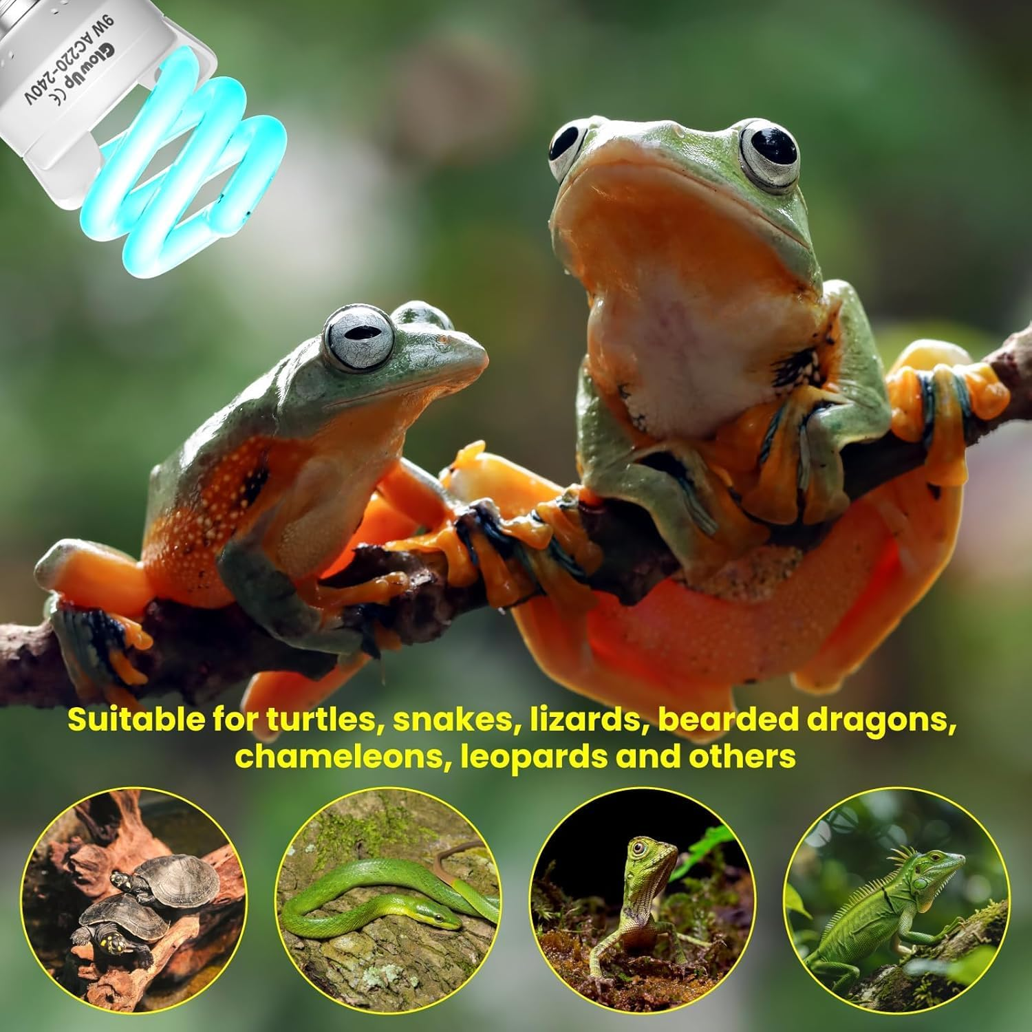 Glowup 9W UVB 10.0 Reptile Light E27 10.0 Uvb Bulb AC220-240V Uva Uvb Bulb Tortoise Beam Angle 360&deg;Fluorescent Lamp for Aquarium, Glass Container, Feeder, Turtle, Snake, Lizard, Etc