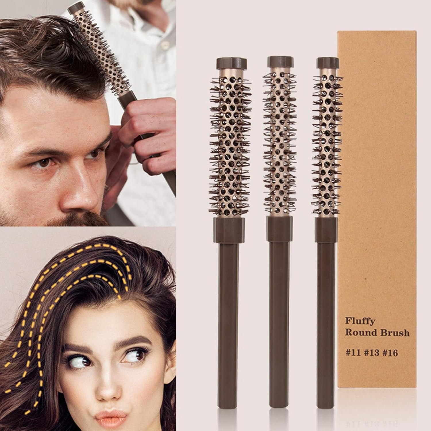 Small round Hair Brush - Professional Styling Brush, Heat Retaining Ceramic | Lightweight Temperature Resistant Gentle Nylon Bristles, Curling Comb, Quiff Roller Styling, Drying, Accessories image number 1