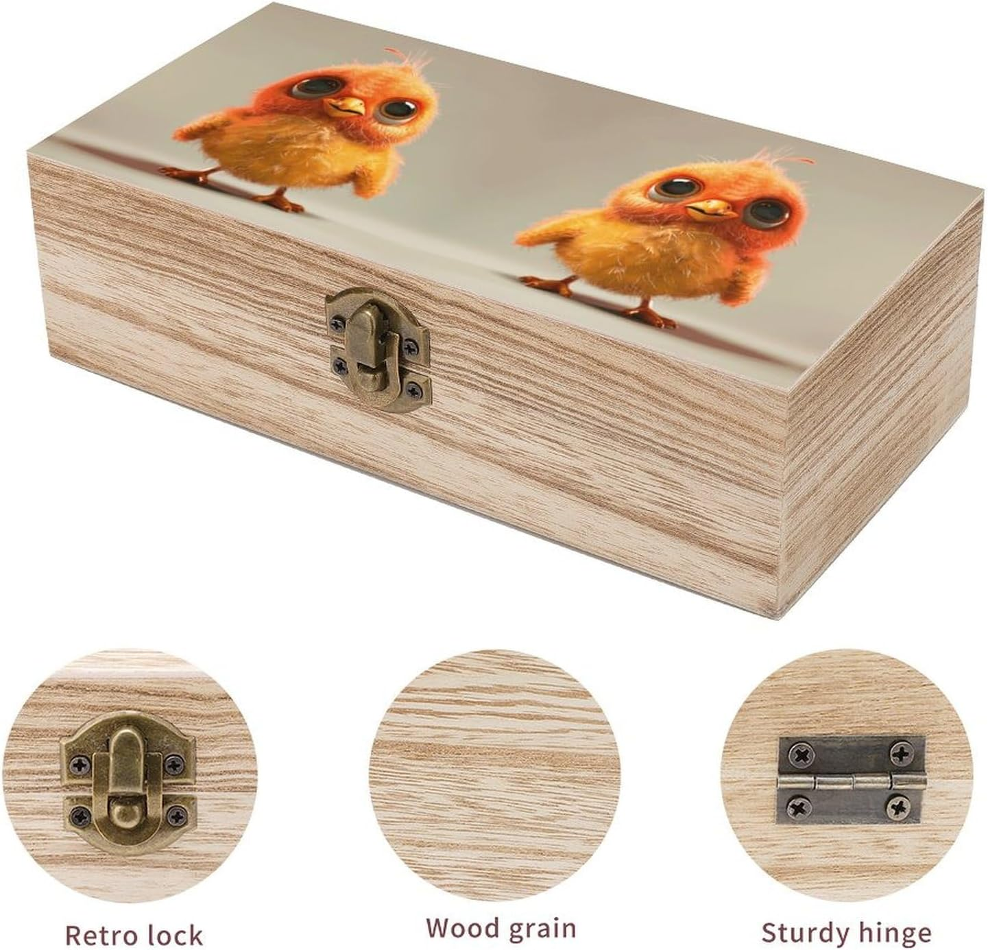 Cute Chicken Wooden Box Wood Wedding Keepsake Boxes with Lids Small Decorative Boxes Lightweight Wooden Memory Storage Box for Crafts Keepsakes Jewelry Photo Letter Storage image number 2