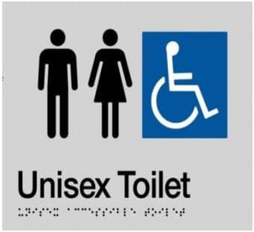 Dolphy Unisex Accessible Toilet Braille Sign &ndash; Silver/Black, 180X210Mm, BCA & AS1428 Compliant, Tactile & Braille Symbols, UV Protected, Easy Install for Public Use image number 1