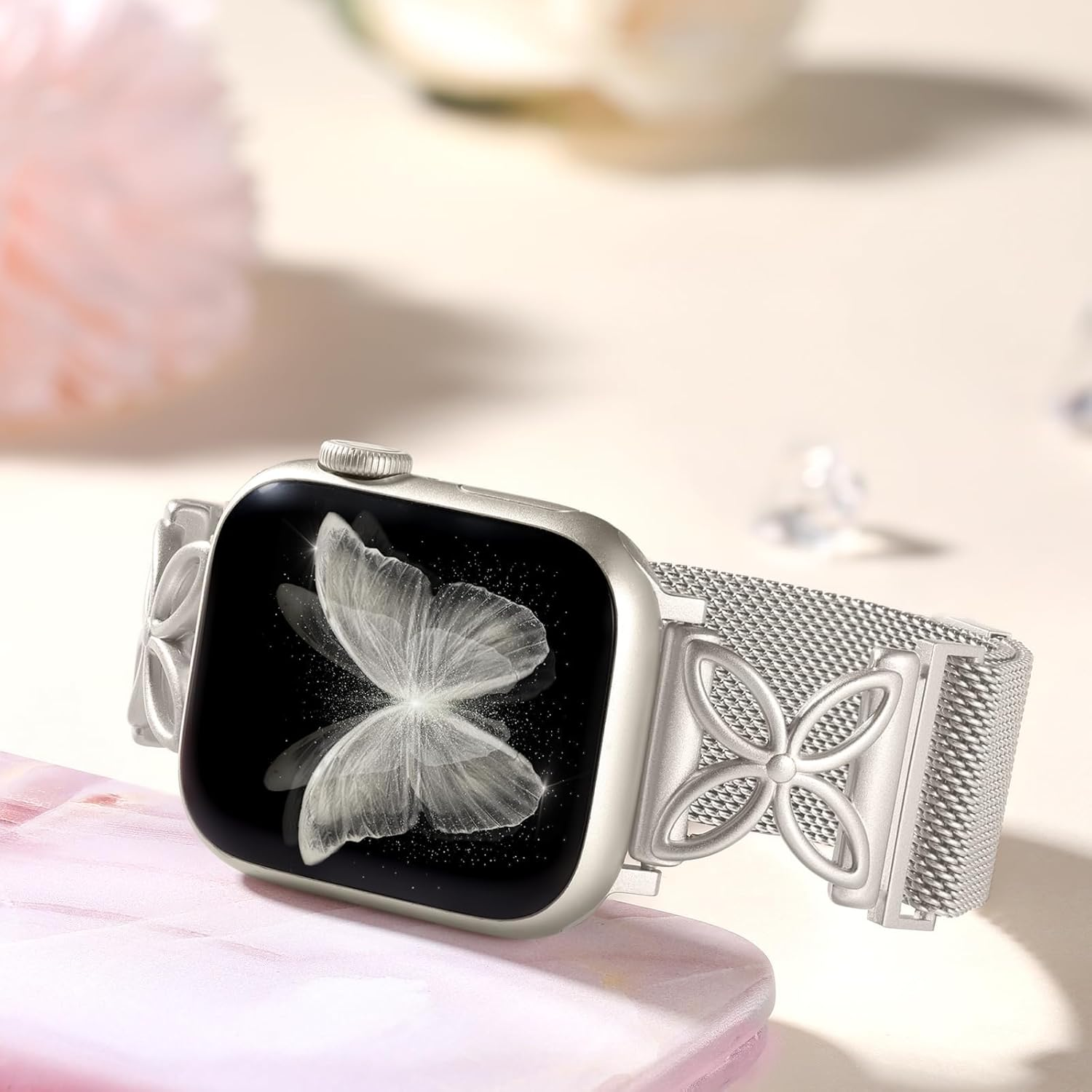 Witzon Mesh Loop Compatible with Apple Watch Bands for Women 40Mm 41Mm 42Mm 44Mm 45Mm 46Mm 49Mm 38Mm Series 10 9 8 7 6 5 4 3 2 1 SE, Metal Stainless Steel Magnetic Strap for Iwatch Bands image number 4