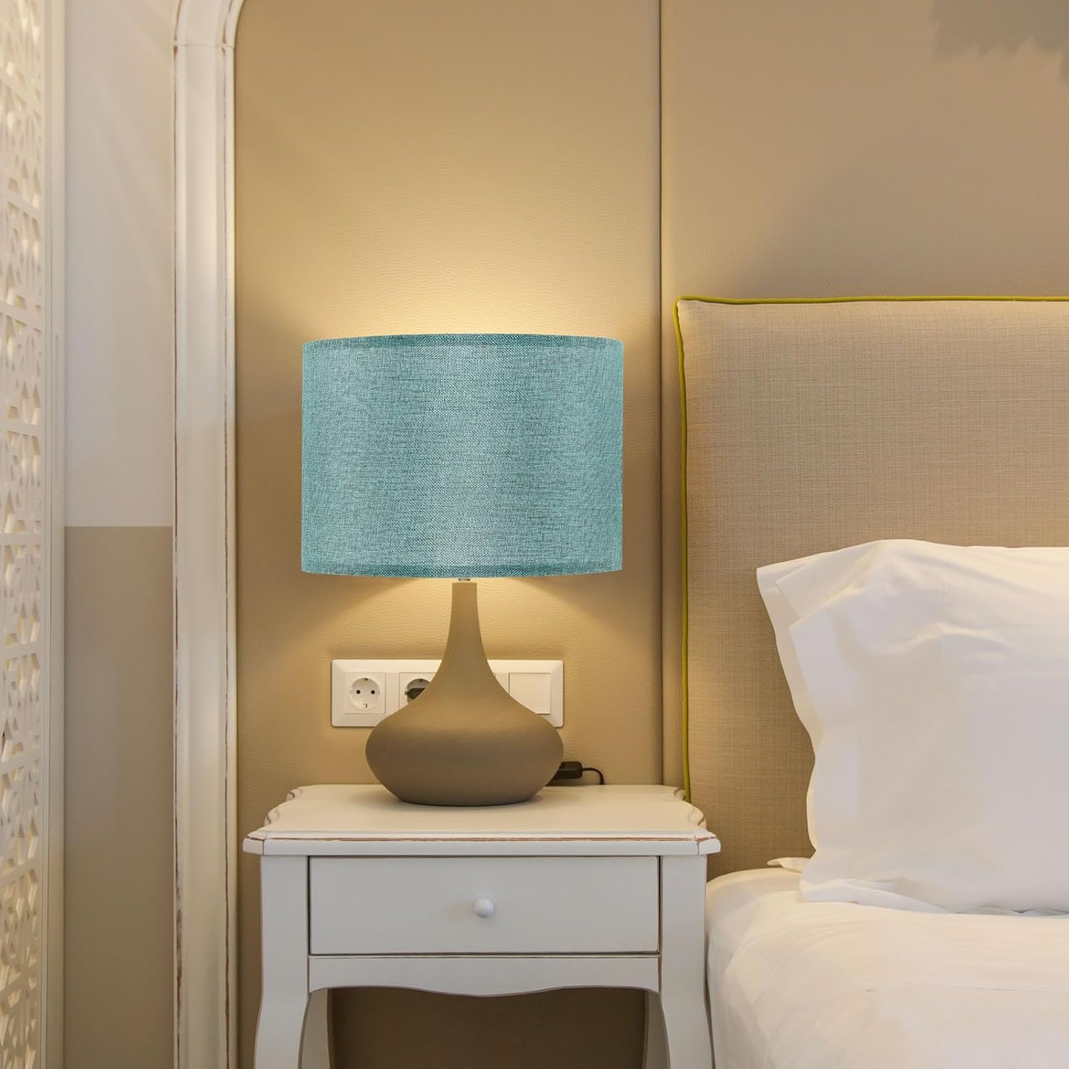 Uxcell Drum Lamp Shades Set of 2, 13"X13"X9" Linen round Lamp Shade for Table Lamps Easy Assembly Lampshade for Table Lamps Floor Lamps Bedside, Blue image number 4