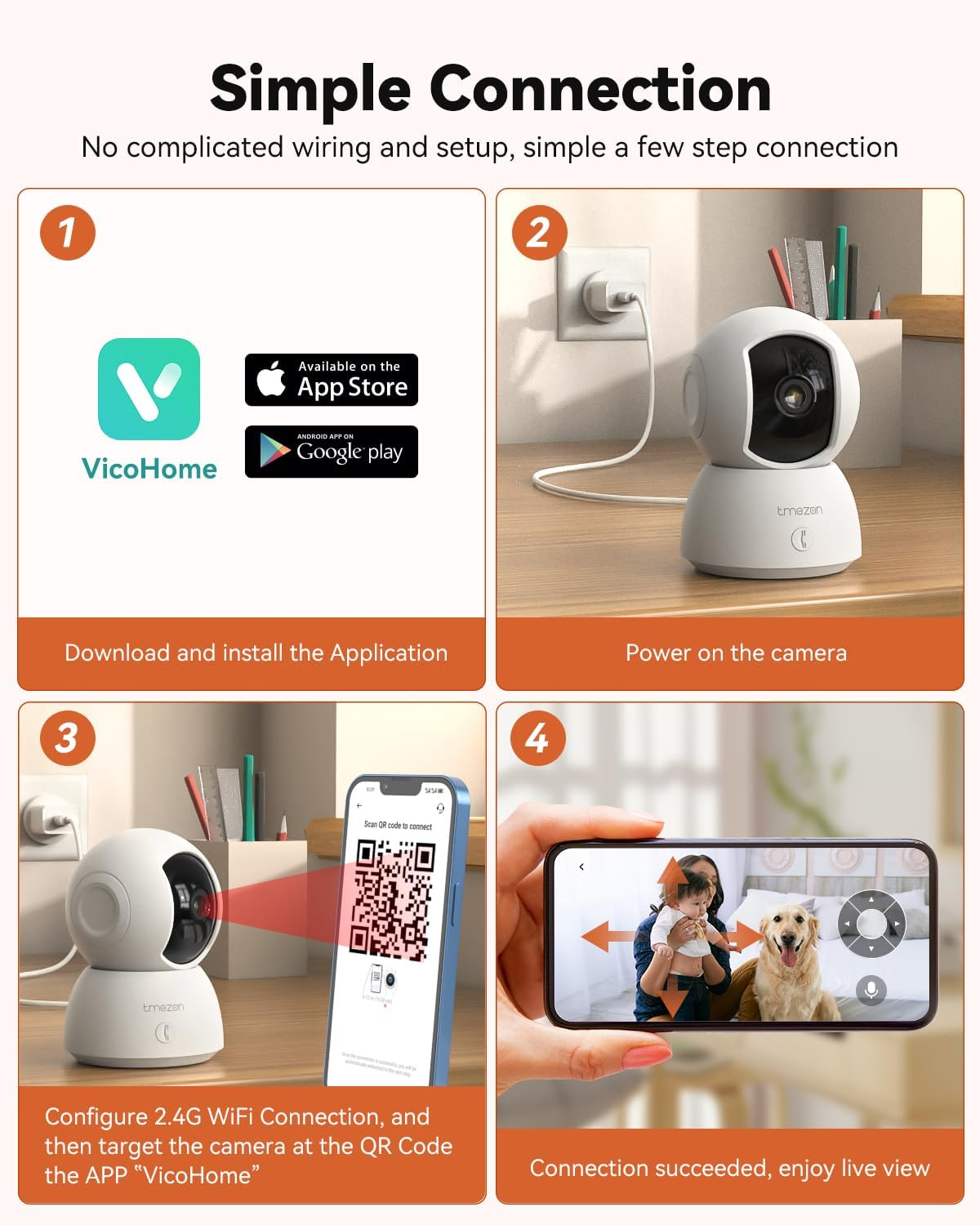 TMEZON Indoor Security Camera 2K,Pan/Tilt Wi-Fi Pet Camera with Vicohome App Wifi IP 3MP HD 360&deg; Baby Monitor,One-Click Call Your Families,Detection & Notification, Night Vision image number 1