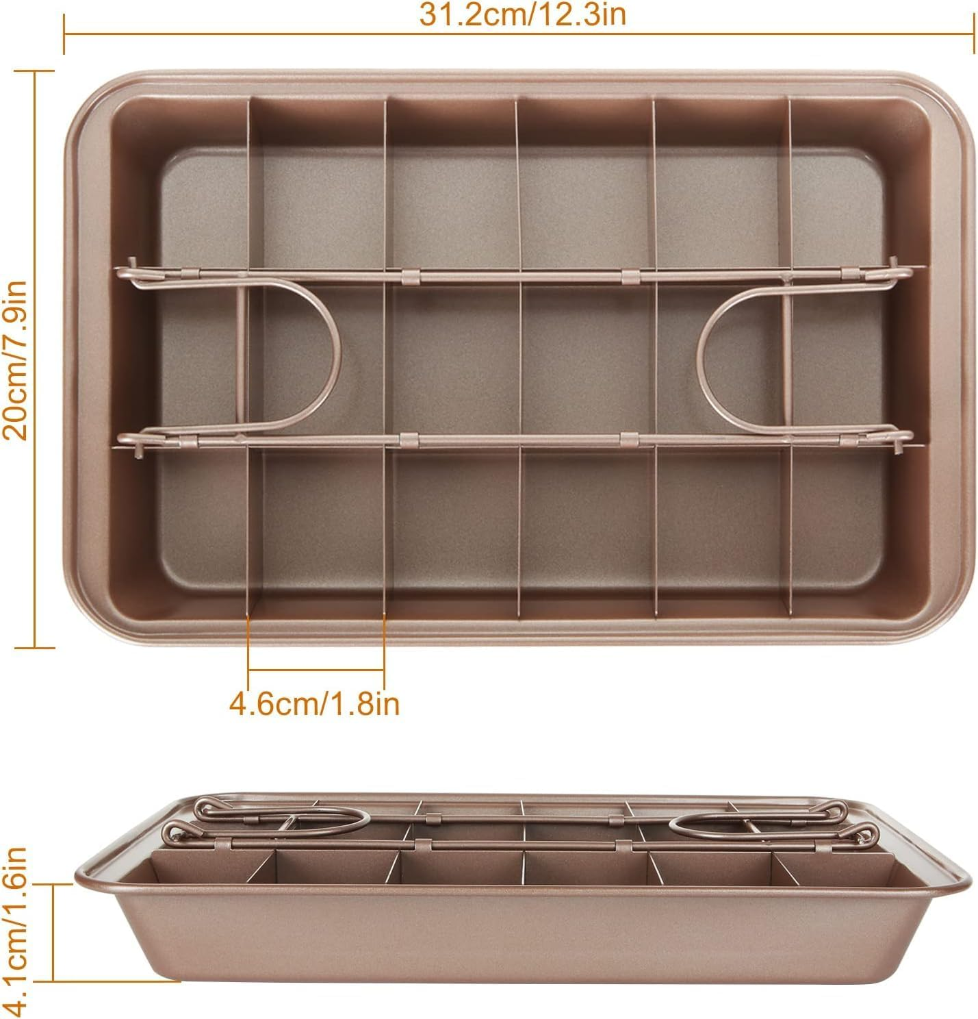 PENGQIMM Brownie Tin Brownie Tray with Dividers Chocolate Cake Tin Non-Stick 18-Slot Rectangular Carbon Steel Traybake Tin Pan for Oven Baking Roasting Cake Cookies Lasagna, 31X20X4Cm image number 6