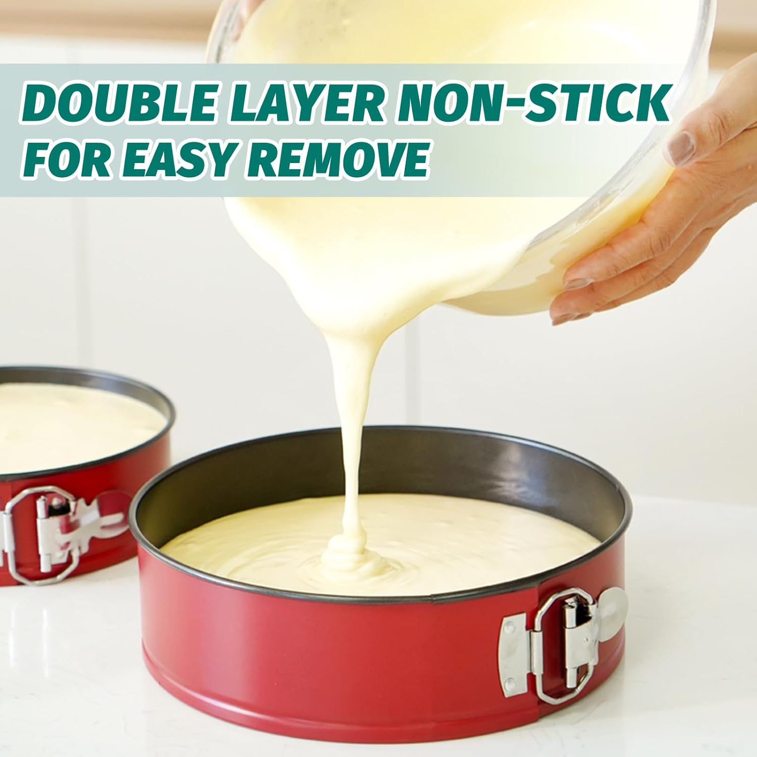 Cake Pan Set for Baking, Non-Stick Springform Pans Set of 3 (4, 7, 9 Inch), round Cake Pans,Cheesecake Pan, Leak-Proof Cake Pans with Removable Bottom (Red-3 Pcs) image number 2