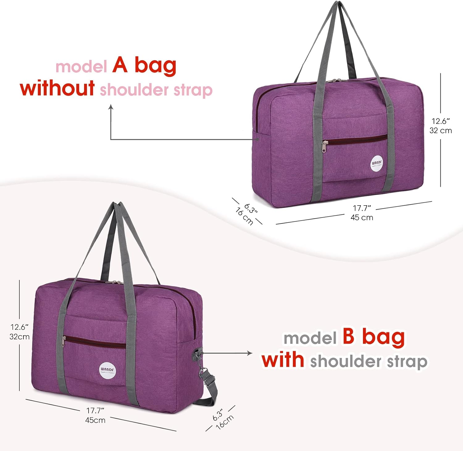 For Spirit Airlines Personal Item Bag 18X14X8 Travel Duffel Bag Underseat Foldable Carry-On Luggage for Women (B- Denim Purple) image number 2
