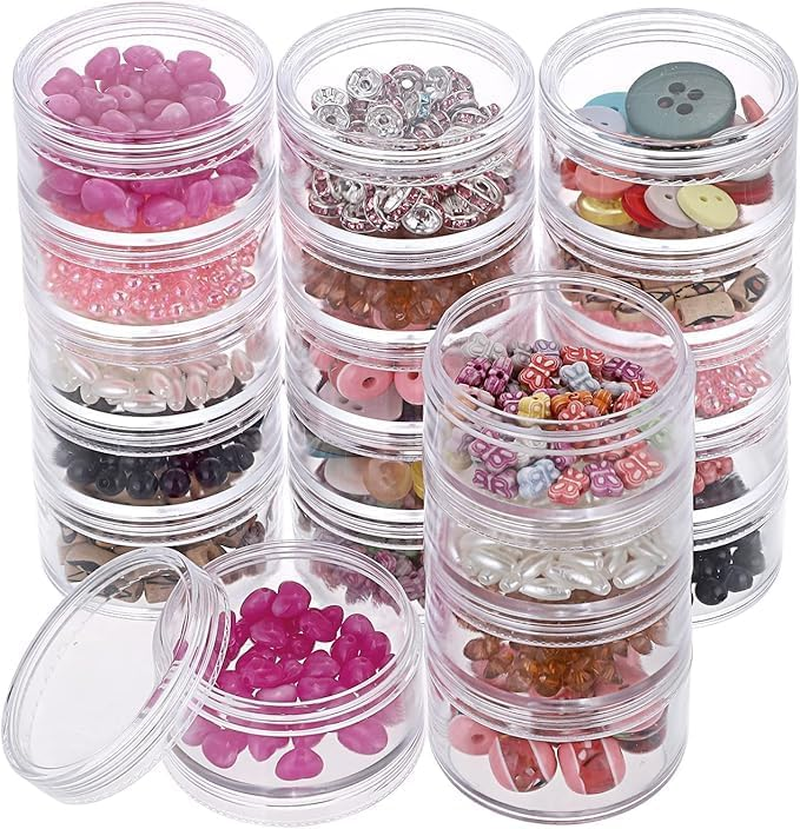 FOTOEVFC Stackable round Plastic Bead Storage Jars, 5 Set, 7 Layer, Clear, PP Material, Round, Storage Containers image number 2