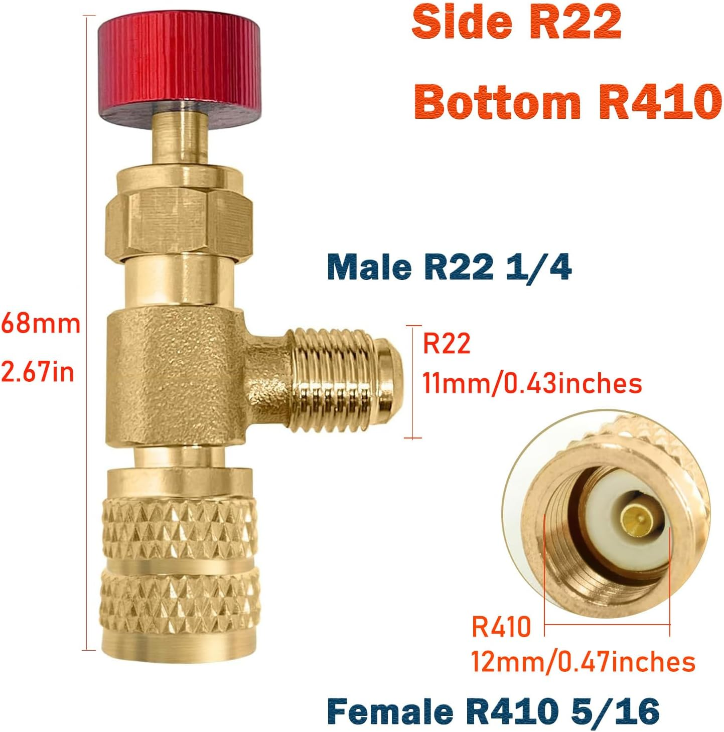SILHOL Refrigerant Charging Valve 2 Pieces, Red R22 R410-1/4 Male to 5/16Inch Female, Blue R22-1/4 Male to 1/4Inch Female, Safety Adapter Flow Control Ball Valve for R22 R410 Air Conditioner Manifold image number 5