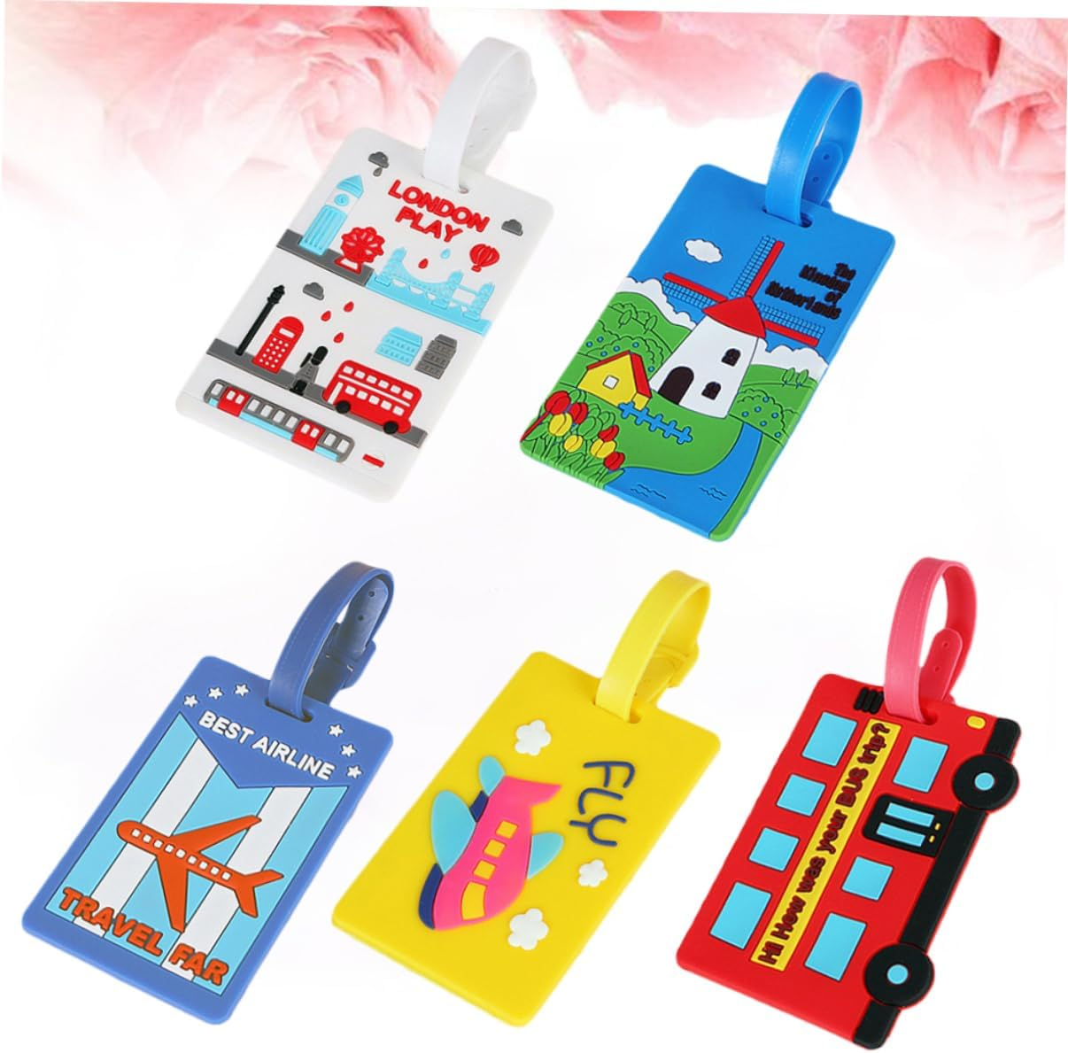 NOLITOY 15Pcs PVC Illustration Pattern Luggage Tag Luggage Id Tag Leather Case Creative Baggage Card for Suitcase Backpacks Travel Gear Random Style