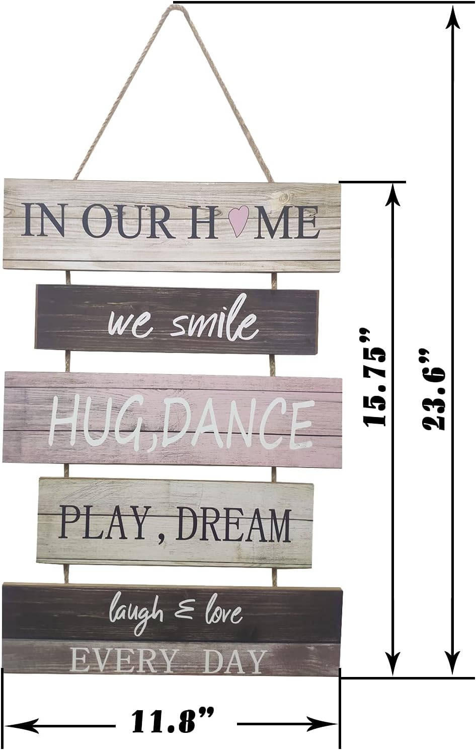 Gywyw Wall Hanging Sign, Rustic Wooden Hanging Welcome Wall Sign Decor, (We Smile, Hug, Play, Dream, Laugh & Love Every Day) - Home Wall Decoration Sign for Living Room, Bedroom, Family, Farmhouse And image number 3