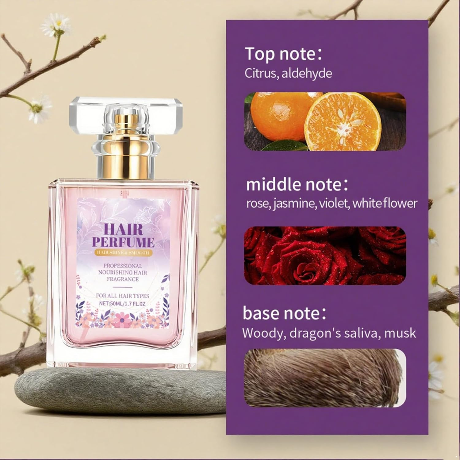 Riismen Nourishing Floral Hair Perfume Blended with Chamomile and Coconut Oil for Soft Silky Hair Lavender One Size image number 3