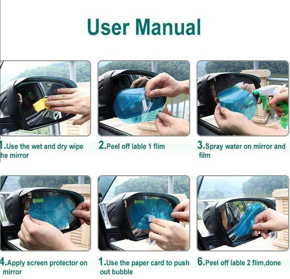 HEYUS [2 Pack] Car Rearview Mirror/Side Window Rainproof Film, Anti-Water/Anti-Fog/Anti-Glare/Anti-Scratch Mirror Protective Film for Car/Motorbike/Bus, Waterproof Rearview Mirror Clear Film image number 2